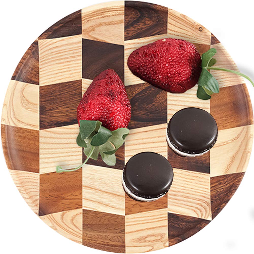 11 Inch Round Wooden Serving Tray Set - Decorative Wood Plate for Coffee, Snacks, Fruits & Desserts | Lightweight & Easy Clean Dinnerware | Perfect for Tea Parties, Breakfast in Bed & Home Decor