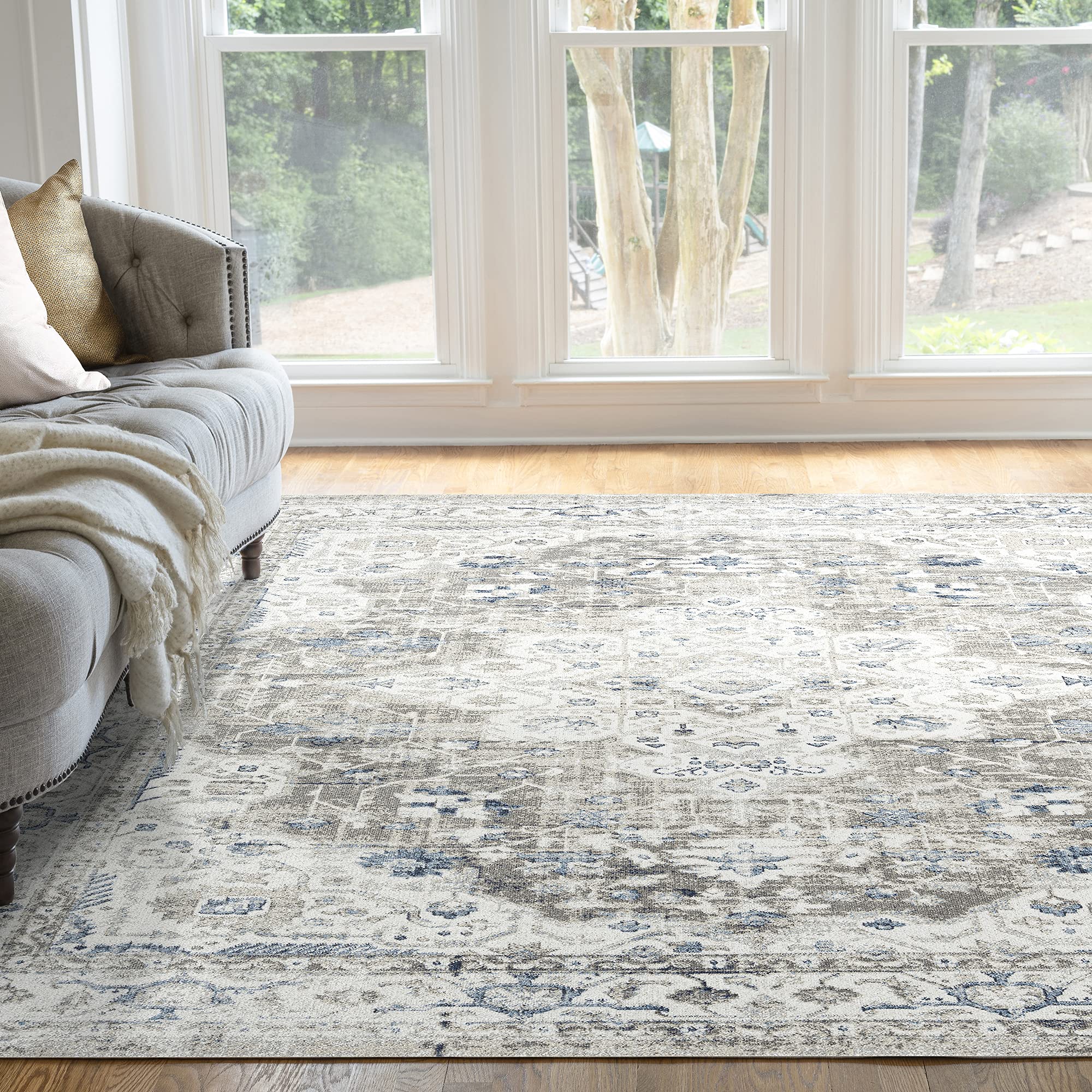 Alvina Brown Large 8x10 Area Rug - Soft Traditional Oriental Carpet for Living Room, Bedroom, Dining Room & Entryway - Perfect for Home Decor, Family Gatherings & Cozy Spaces
