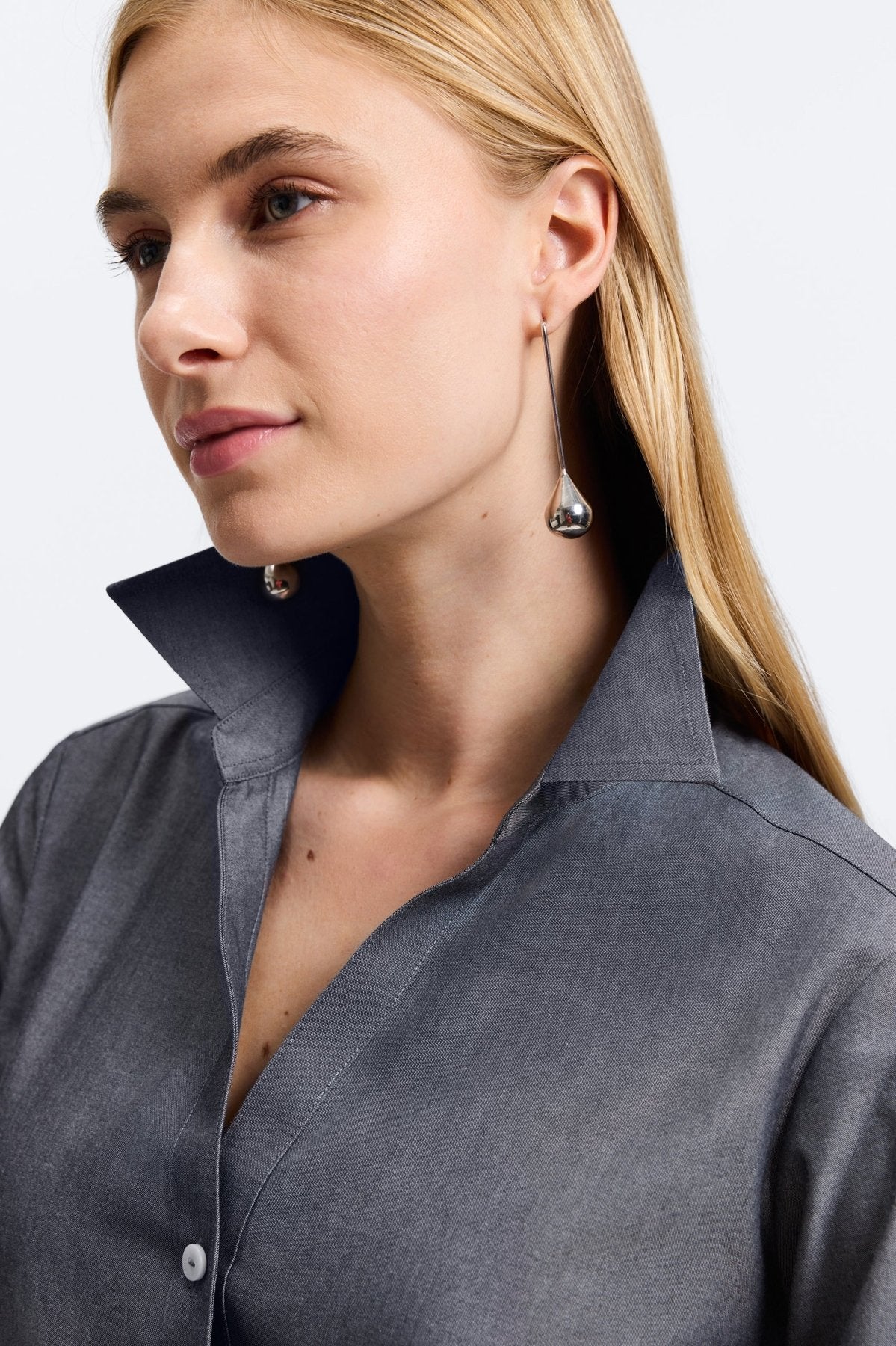 Mary No Iron Pinpoint Long Sleeve Shirt for Women - Wrinkle-Free Office Blouse - Perfect for Business Casual & Professional Workwear
