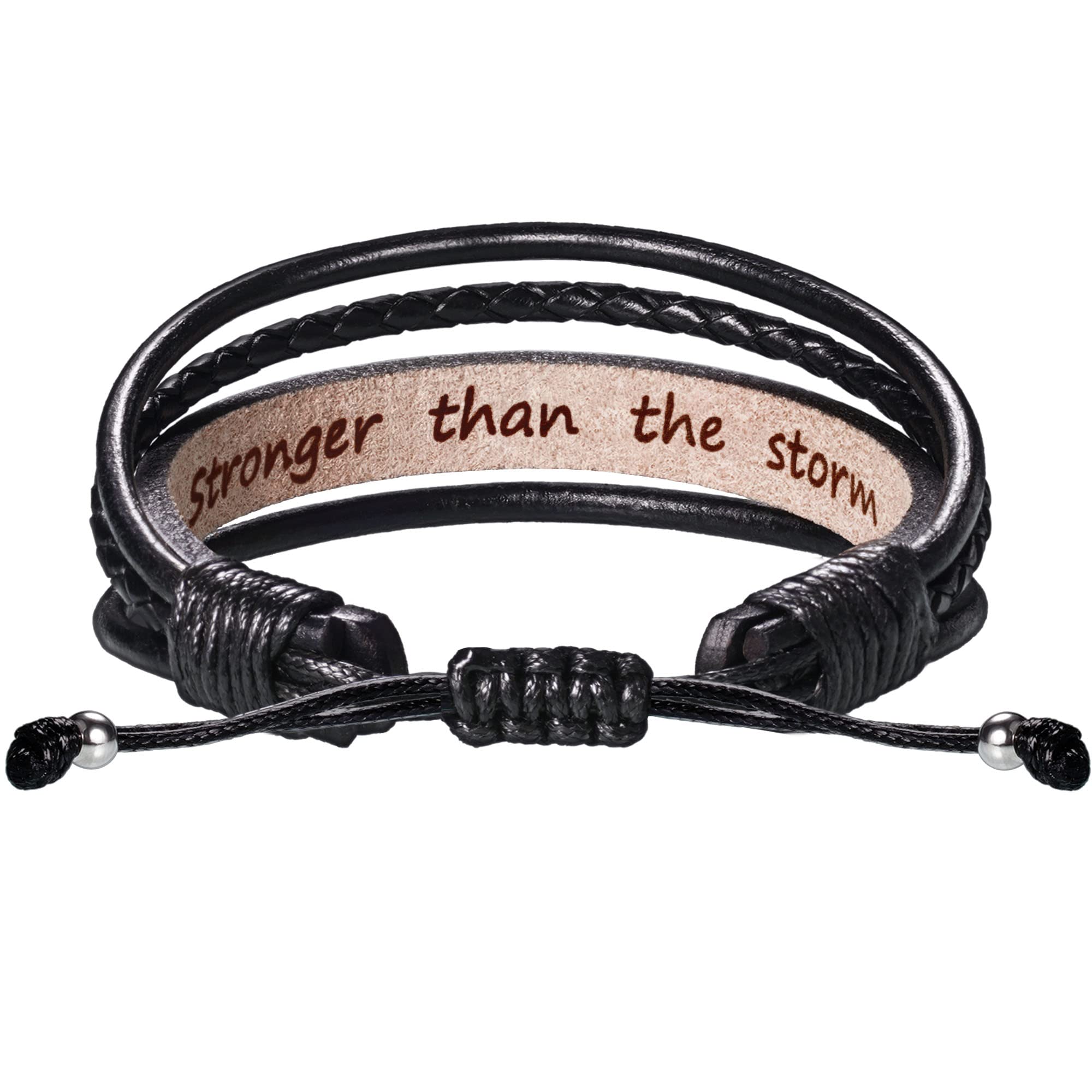 Handmade Black Braided Leather Bracelets for Men & Women - Inspirational Motivational Gifts for Boyfriend, Husband, Dad - Birthday, Anniversary, Christmas Stocking Stuffers | Perfect for Everyday Wear, Work, Travel & Special Occasions