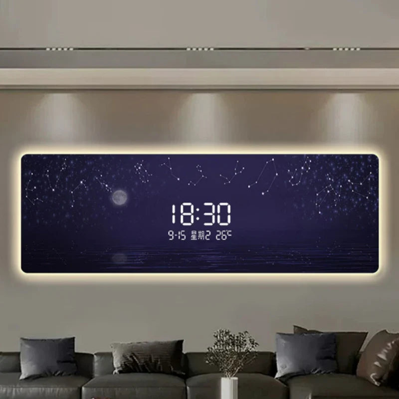 Starry Sky Digital Wall Clock with LED Display - Modern Bedroom, Living Room, Office Decor - Easy to Read Time at Night for Kids and Adults