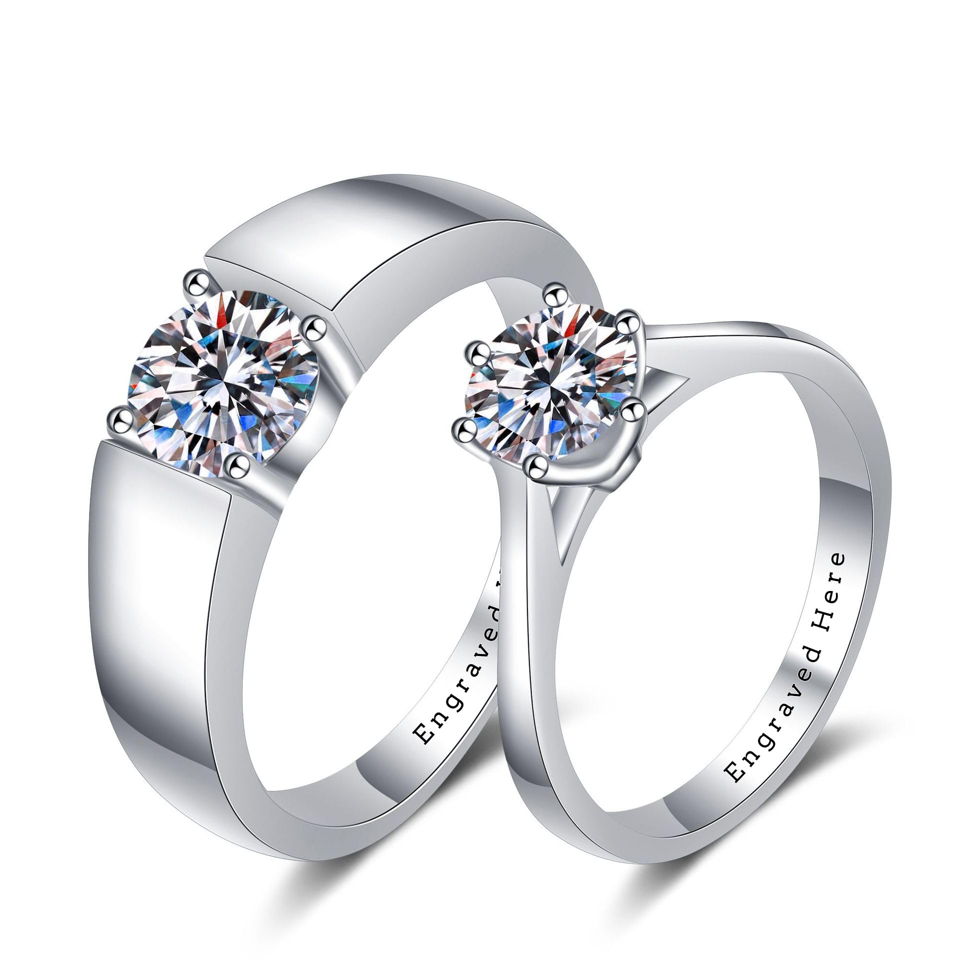 Custom Moissanite Wedding Rings Sets for Couples - Sterling Silver Engagement Rings & Matching Bands - Perfect for Proposals, Anniversaries & Romantic Gifts