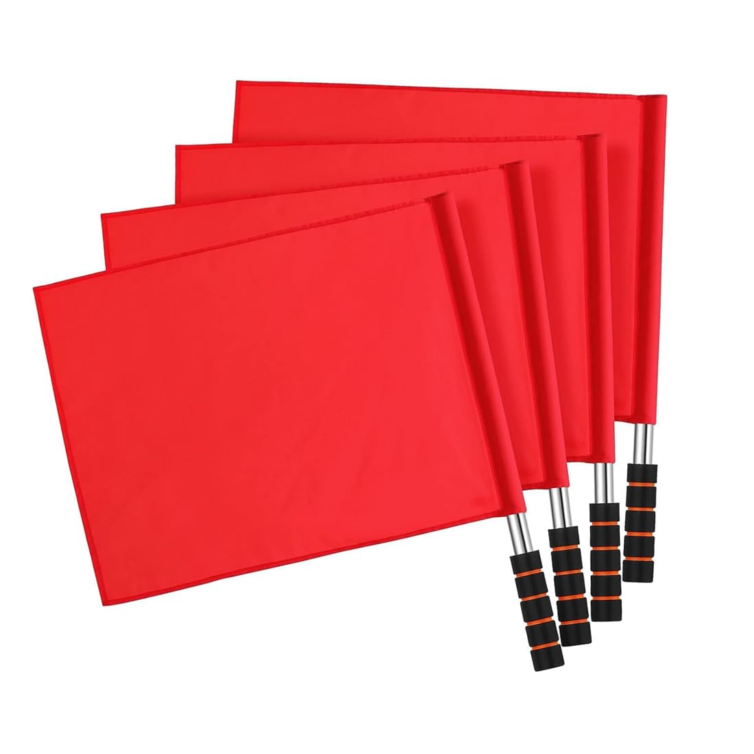4-Pack Referee Flags with Stainless Steel Poles - Red Sports Hand Flags for Soccer, Volleyball & Football - Official Linesman Command Flags for Athletic Competitions & Outdoor Games