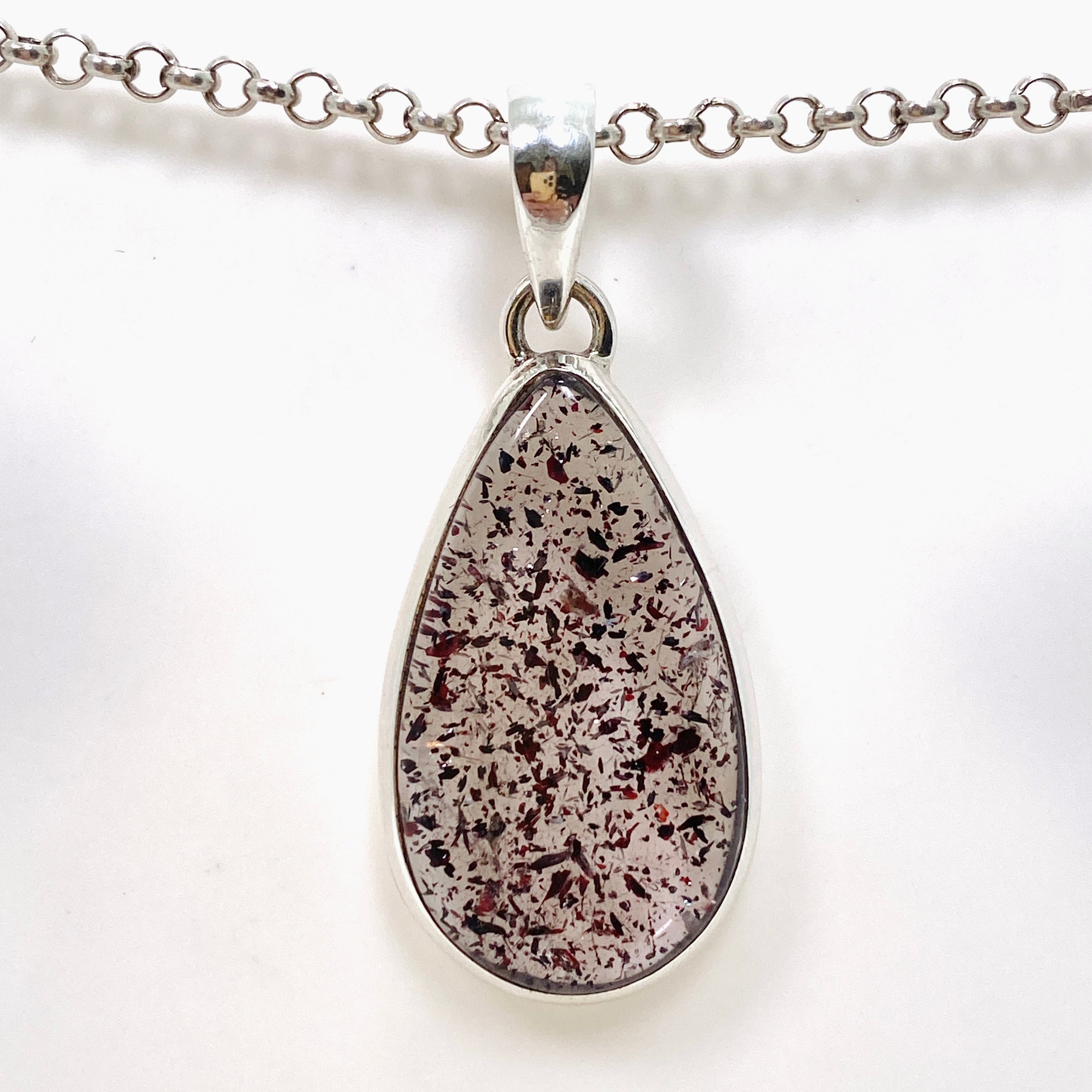 Natural Lepidicrocite in Quartz Teardrop Cabochon Pendant - Unique Crystal Jewelry for Healing & Meditation - Perfect for Energy Work, Chakra Balancing & Spiritual Gifts