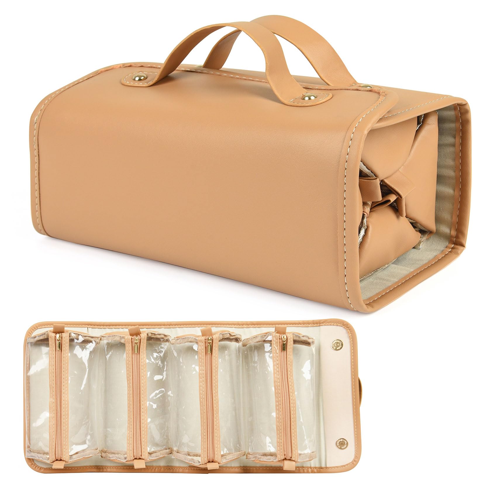 Large Capacity Waterproof Makeup Bag for Women - Travel Cosmetic Organizer, Portable Toiletry Bag (Brown) - Perfect for Travel, Gym & Daily Use