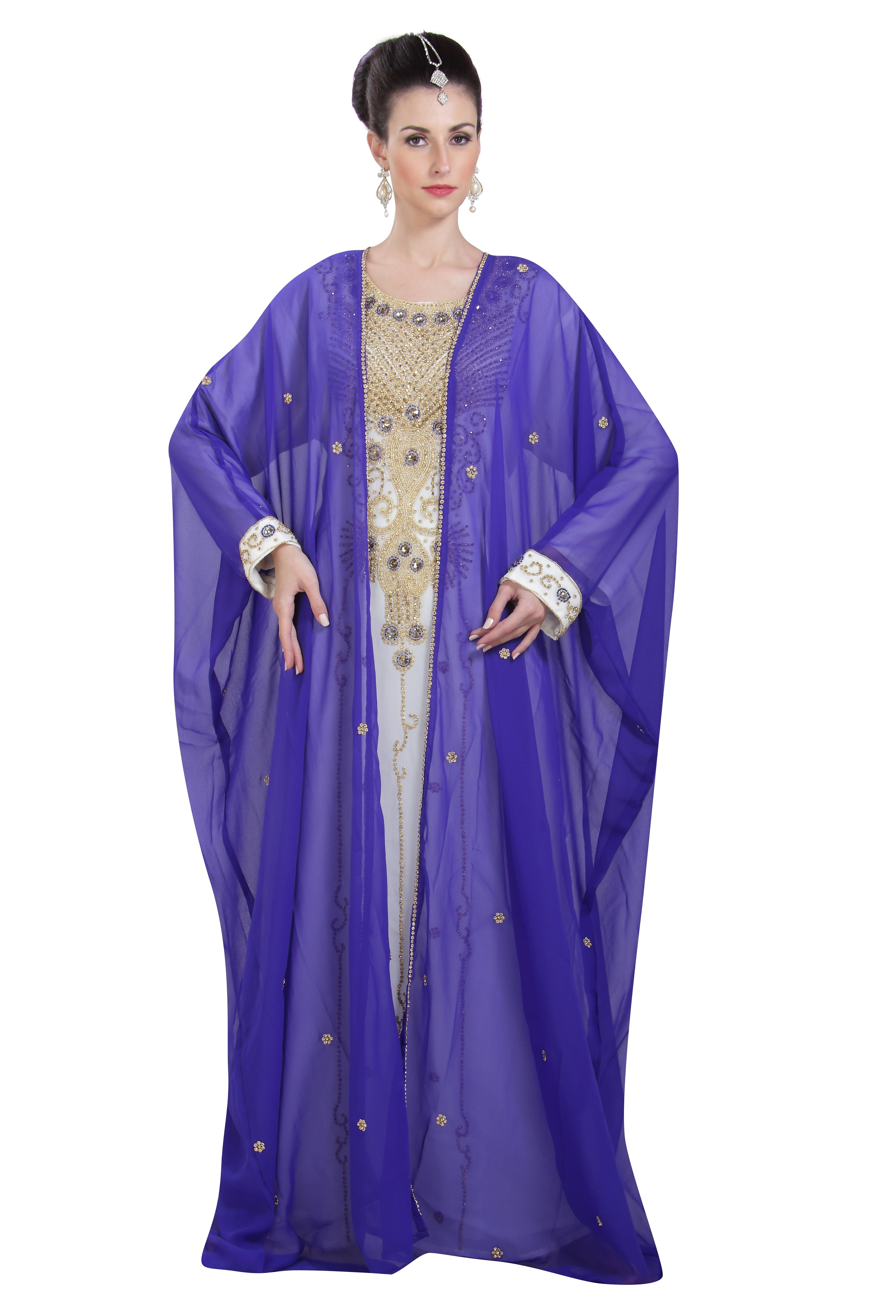 Exquisite Arabian Farasha Long Sleeve Bollywood Studded Party Dress for Women - Perfect for Evening Events, Weddings & Festive Celebrations