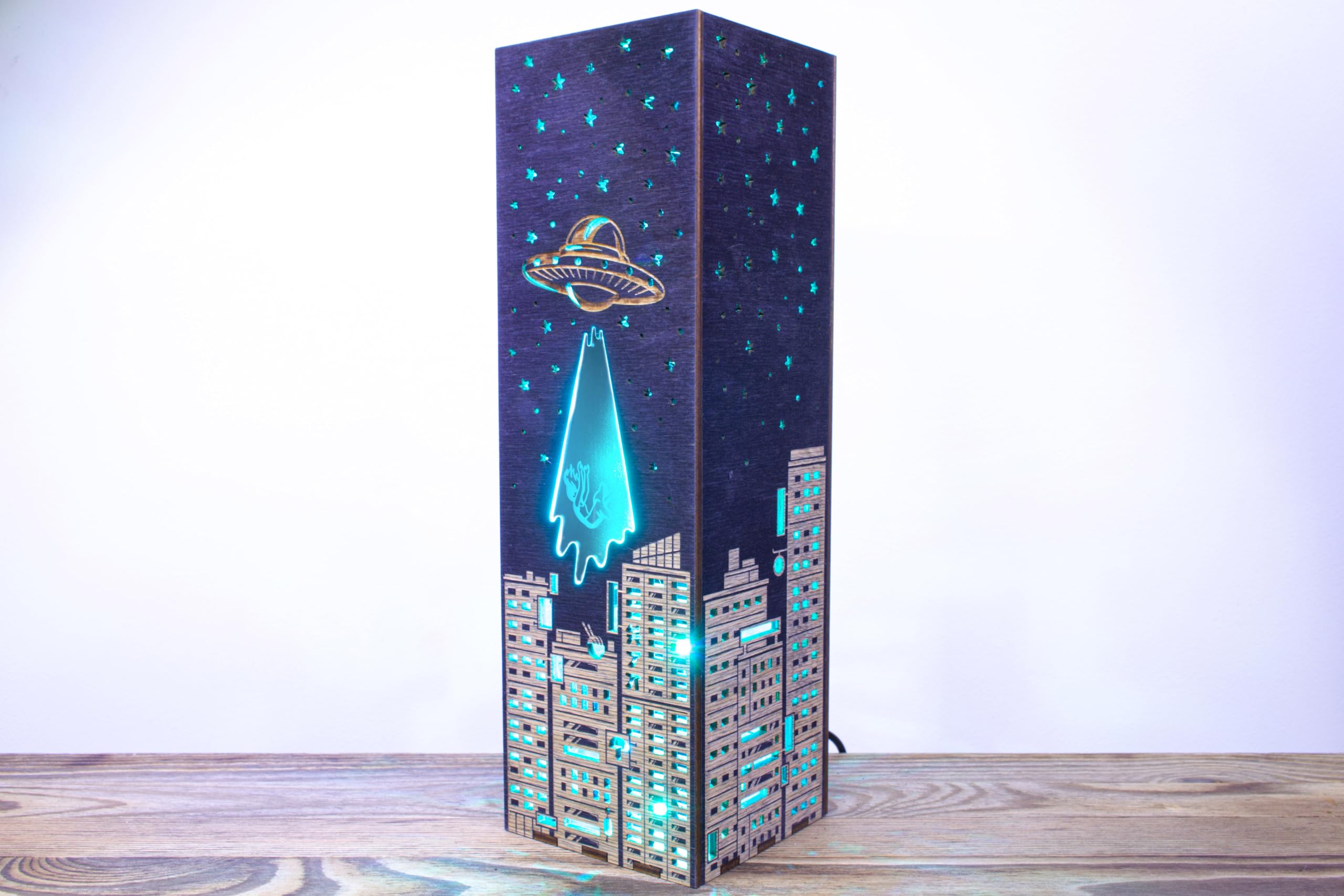 UFO Alien Night Lamp - Sci-Fi LED Neon Light with Alien Abduction Scene | Modern Space-Themed Bedroom Decor | Cool Gift for Geeks & Nerds | Perfect for Gaming Rooms, Dorm Decor & Sci-Fi Lovers