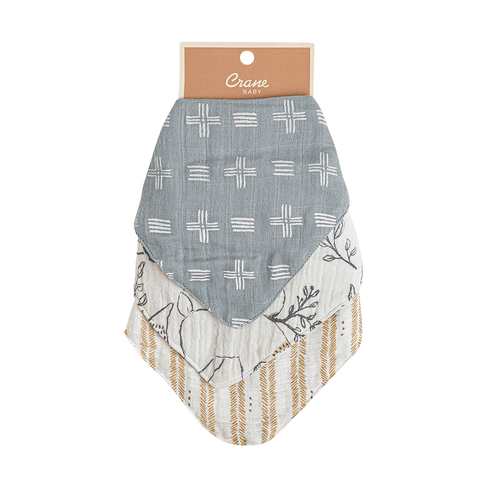 Ezra 3-Piece Muslin Baby Bib Set - Soft, Absorbent & Adorable for Feeding Time, Mealtime & Playtime