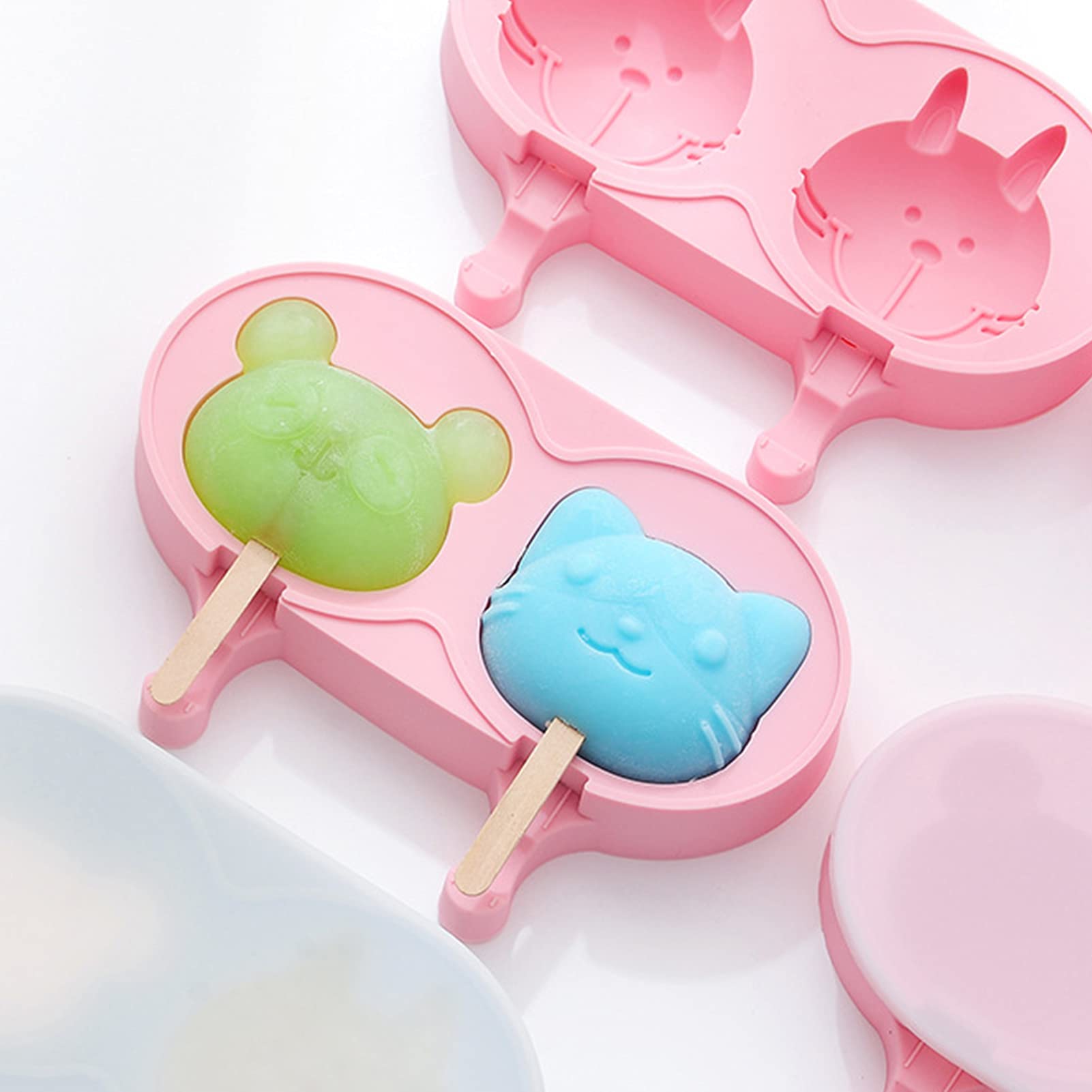 Non-Stick Silicone Ice Pop Molds - 2 Cavity Reusable Popsicle Makers for Homemade Ice Cream, Fruit Pops & Yogurt Treats - BPA-Free, Easy Release, Dishwasher Safe (Pink Dog Design) - Perfect for Summer Parties, Kids Snacks & Healthy Desserts