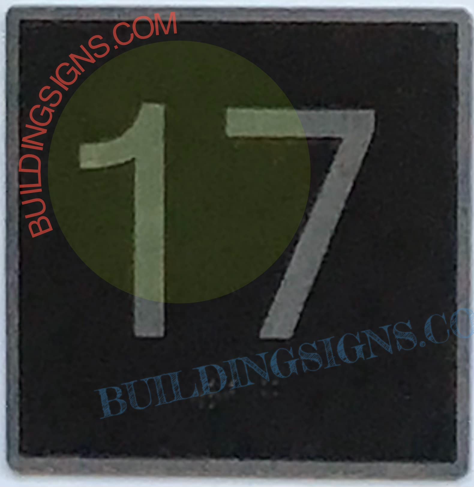 Elevator Floor Number 17 Sign - 4x4 Inch Cast Iron Jamb Plate with Black Background - Durable Metal Elevator Sign for Office Buildings, Hotels & Commercial Spaces