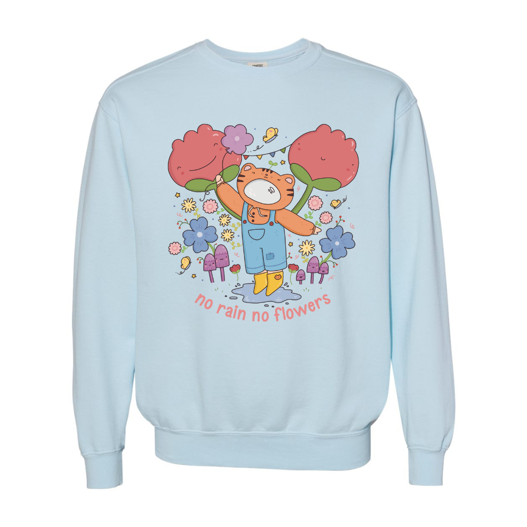 No Rain No Flowers Crewneck Sweatshirt - Motivational Quote Hoodie for Women & Men, Soft Cotton Pullover for Growth Mindset - Perfect for Yoga, Meditation & Daily Inspiration