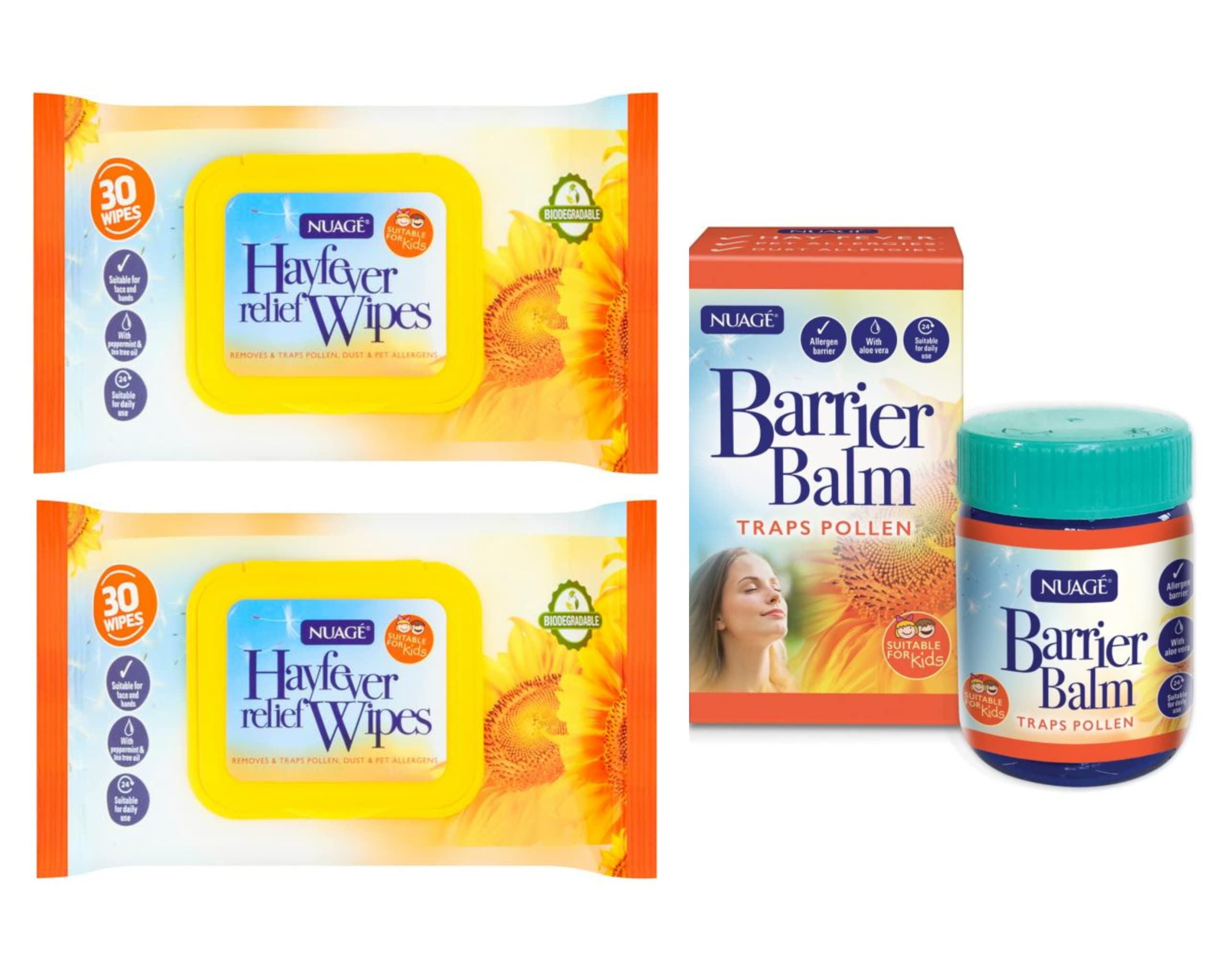 Nuage Hayfever Relief Wipes 2 Pack (60 Wipes) with Allergy Barrier Balm & Shealove London Guide - Pollen Protection for Seasonal Allergies | On-The-Go Allergy Relief for Outdoor Activities, Travel & Daily Use