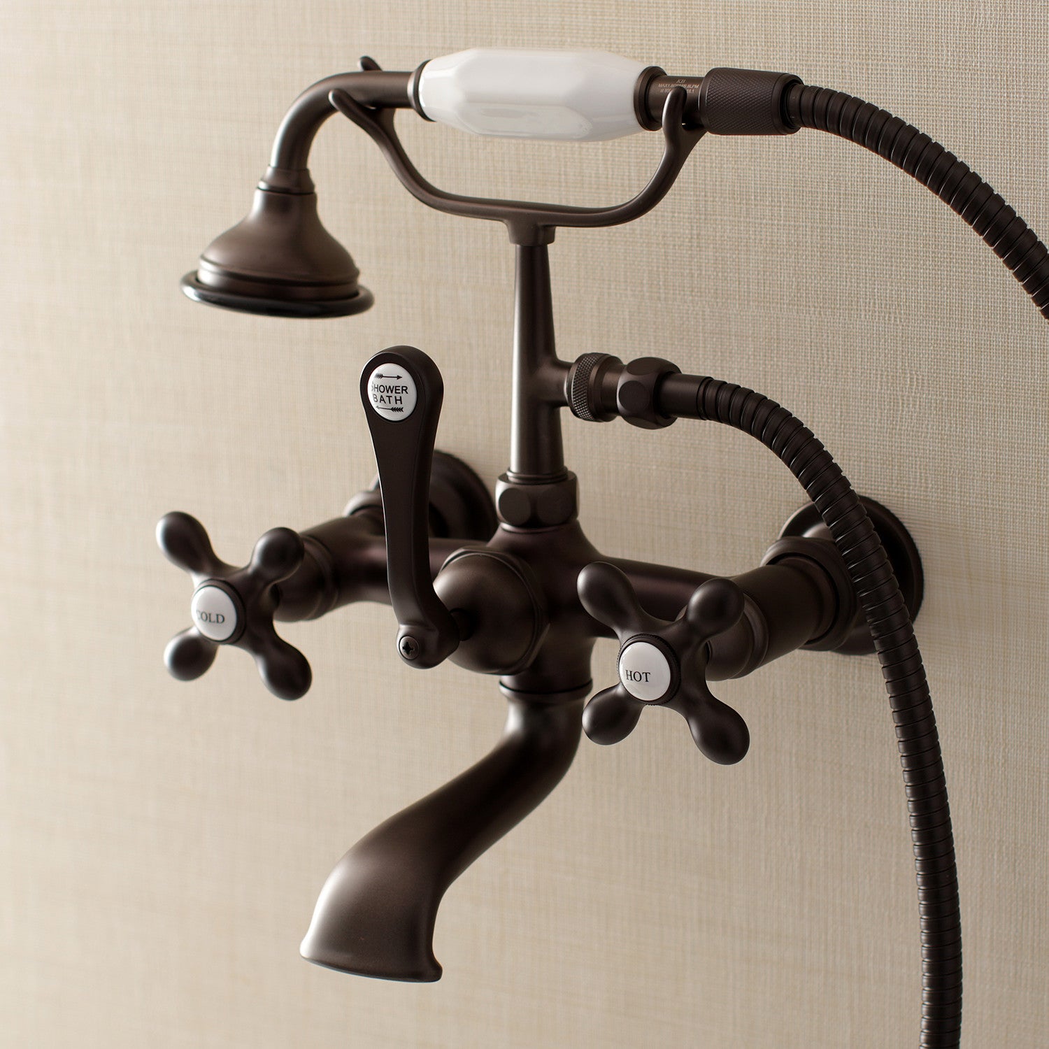 Vintage Clawfoot Tub Faucet with Hand Shower - Oil Rubbed Bronze 3-Handle Wall Mount Bathroom Fixture for Antique & Classic Style Bathrooms | Perfect for Spa, Soaking, and Relaxation