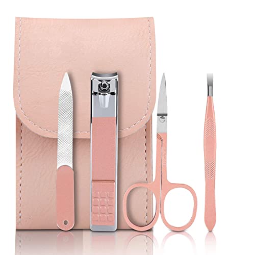 16-Piece Stainless Steel Manicure & Pedicure Kit with Nail Clippers, Nose Hair Scissors, and File - Rose Gold Grooming Tools Set in Luxury Case - Perfect Gift for Men & Women - Ideal for Home, Travel, and Salon Use