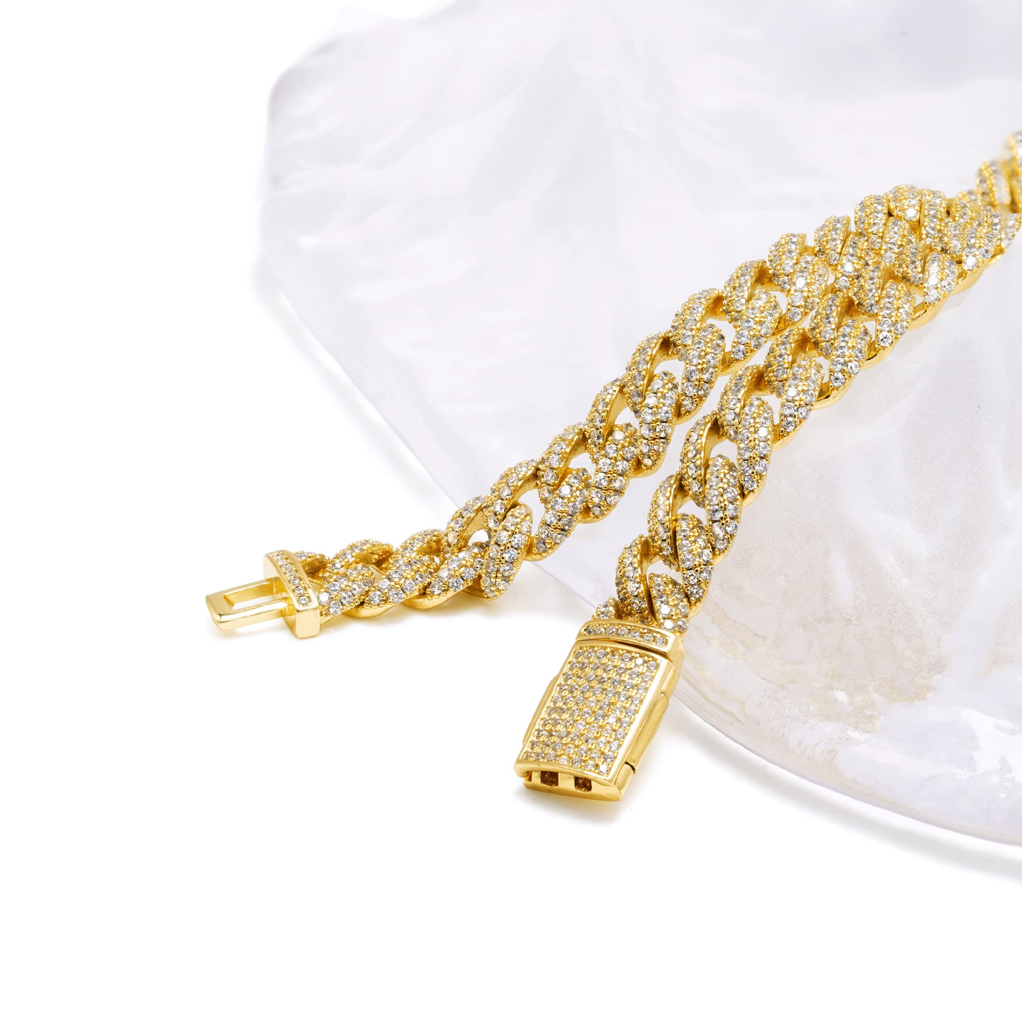 925 Sterling Silver Gold Plated Moissanite 10mm Cuban Chain Necklace for Men - Hip Hop Iced Out Cuban Link Necklace - Perfect Gift for Birthday, Anniversary & Special Occasions