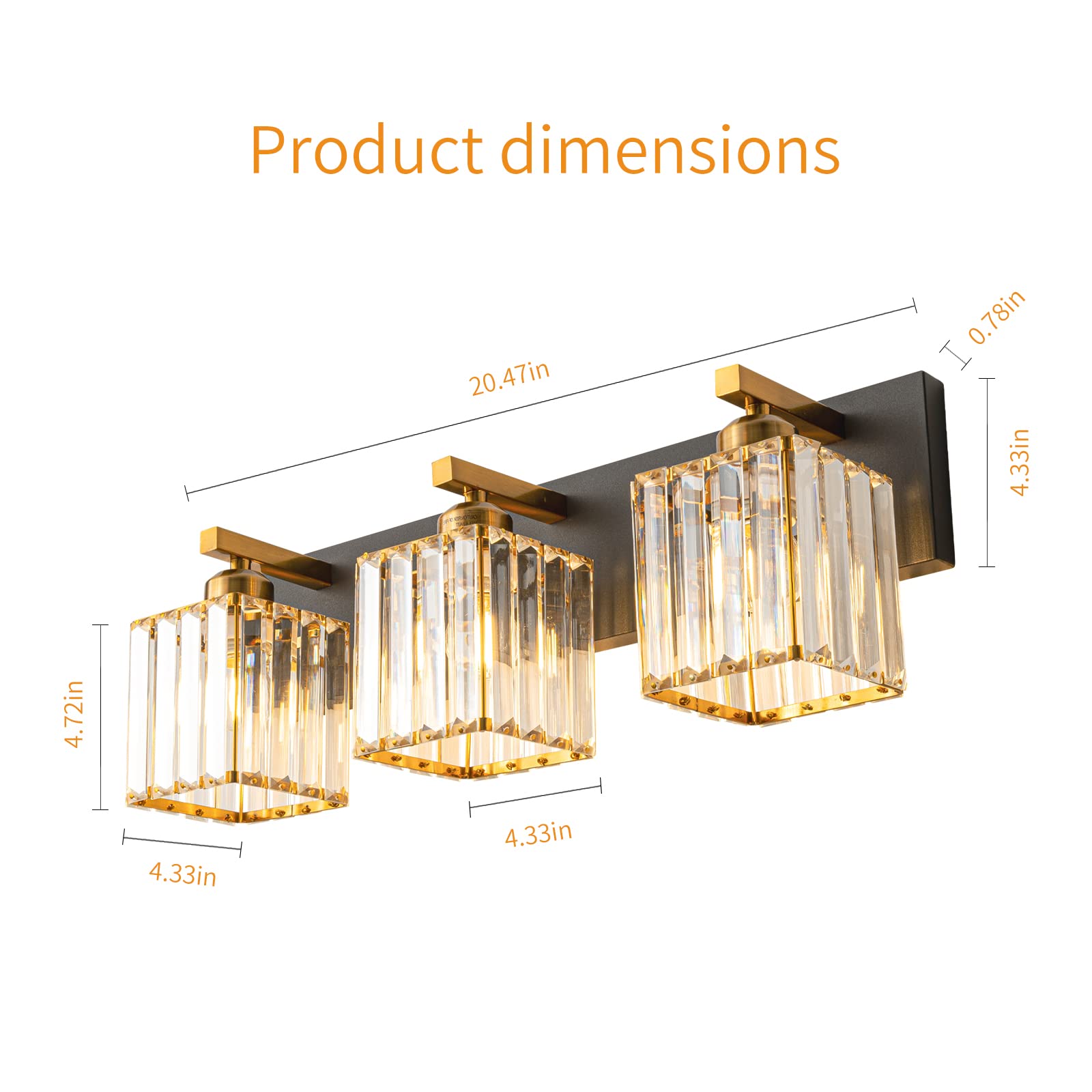 Modern Black Gold Crystal Bathroom Vanity Light - 3-Lights Wall Sconce Fixture for Elegant Powder Room & Master Bathroom Lighting