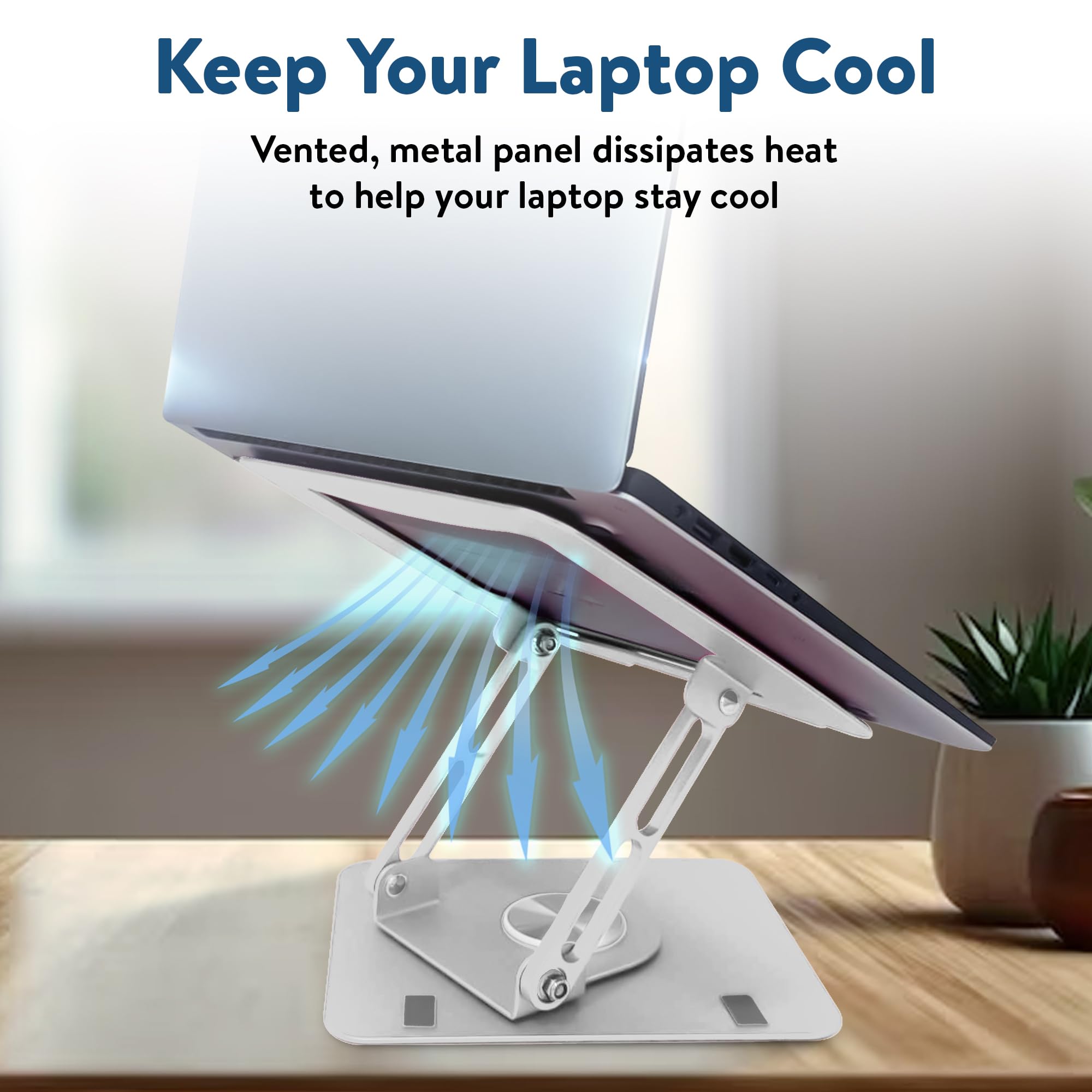 360° Rotating Adjustable Laptop Stand for Desk - Ergonomic Swivel Laptop Riser with Cooling Function - Silver - Perfect for Home Office, Gaming & Study Setup