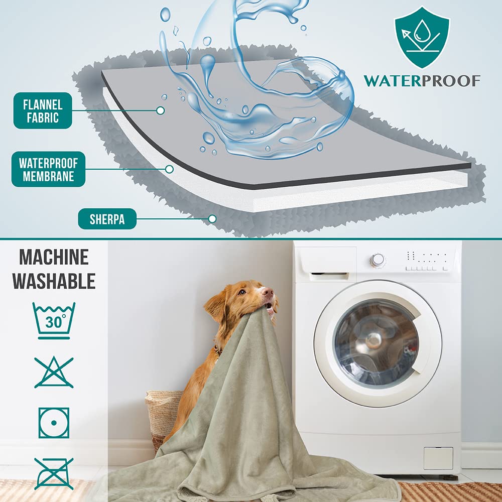 **PetAmi Waterproof Dog Blanket for Extra Large Dogs – Pee Proof, Reversible, Soft & Washable – 90x90 Inches Taupe – Ideal for Beds, Couches & Crates**