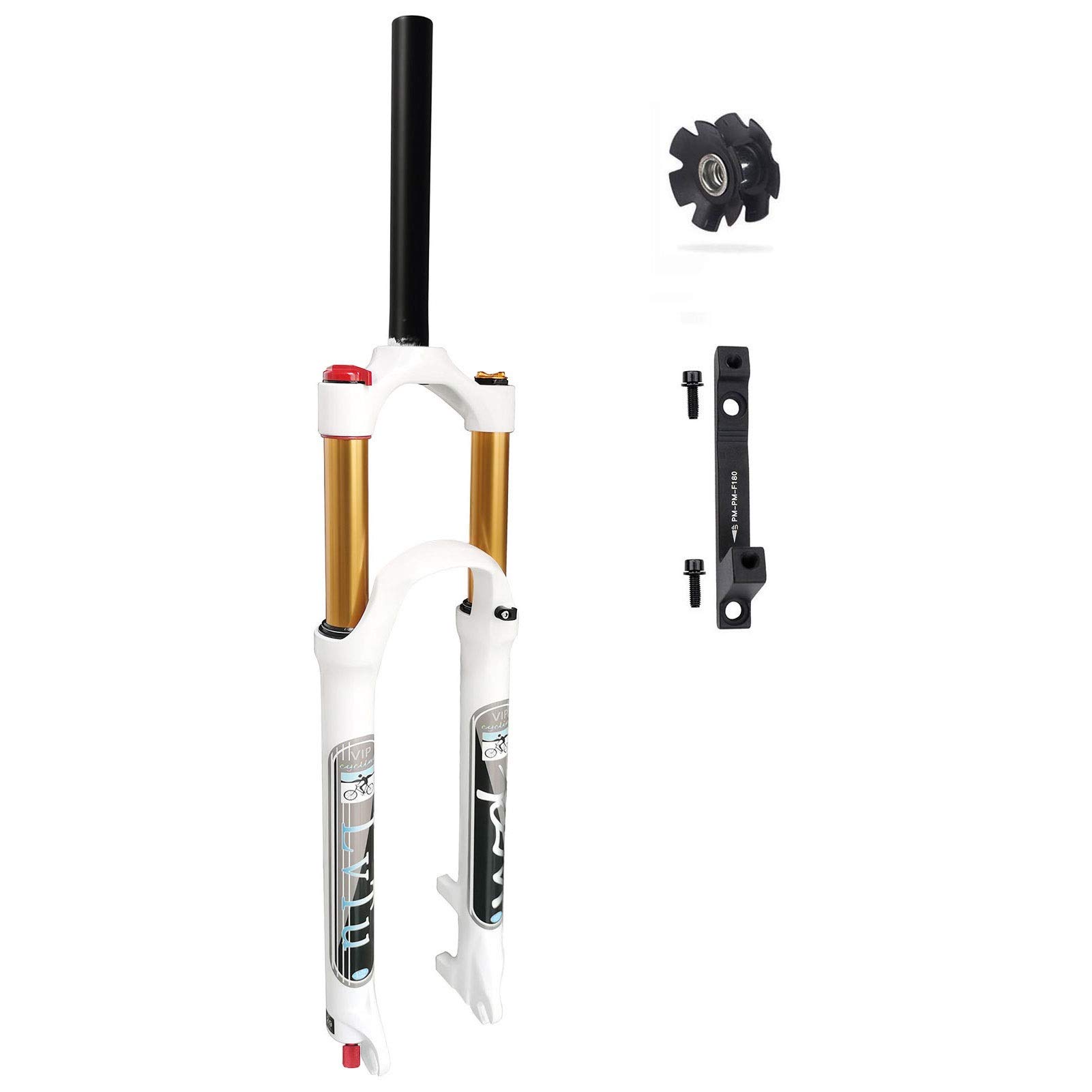 **26/27.5/29 Inch 140mm Travel Air Suspension Fork for Mountain Bike - 180mm Disc Brake Adapter, Straight Manual Lockout (Ideal for Trail Riding, Downhill & Cross-Country Biking)**
