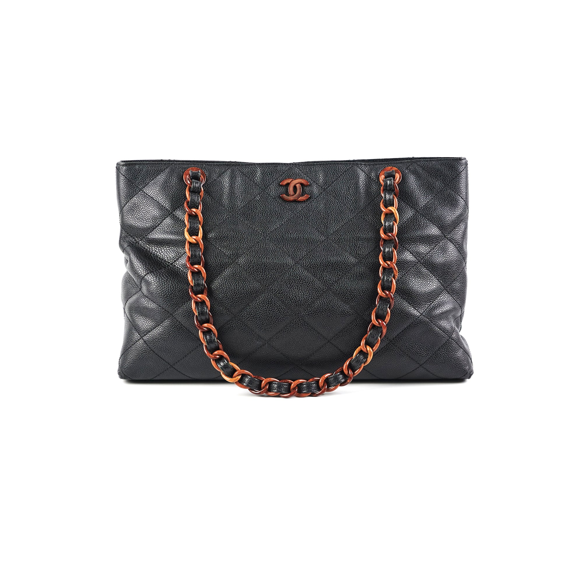 Vintage Chanel Caviar Leather Tortoise Shell Chain Black Tote Bag - Luxury Designer Handbag for Women, Perfect for Work, Travel & Evening Events