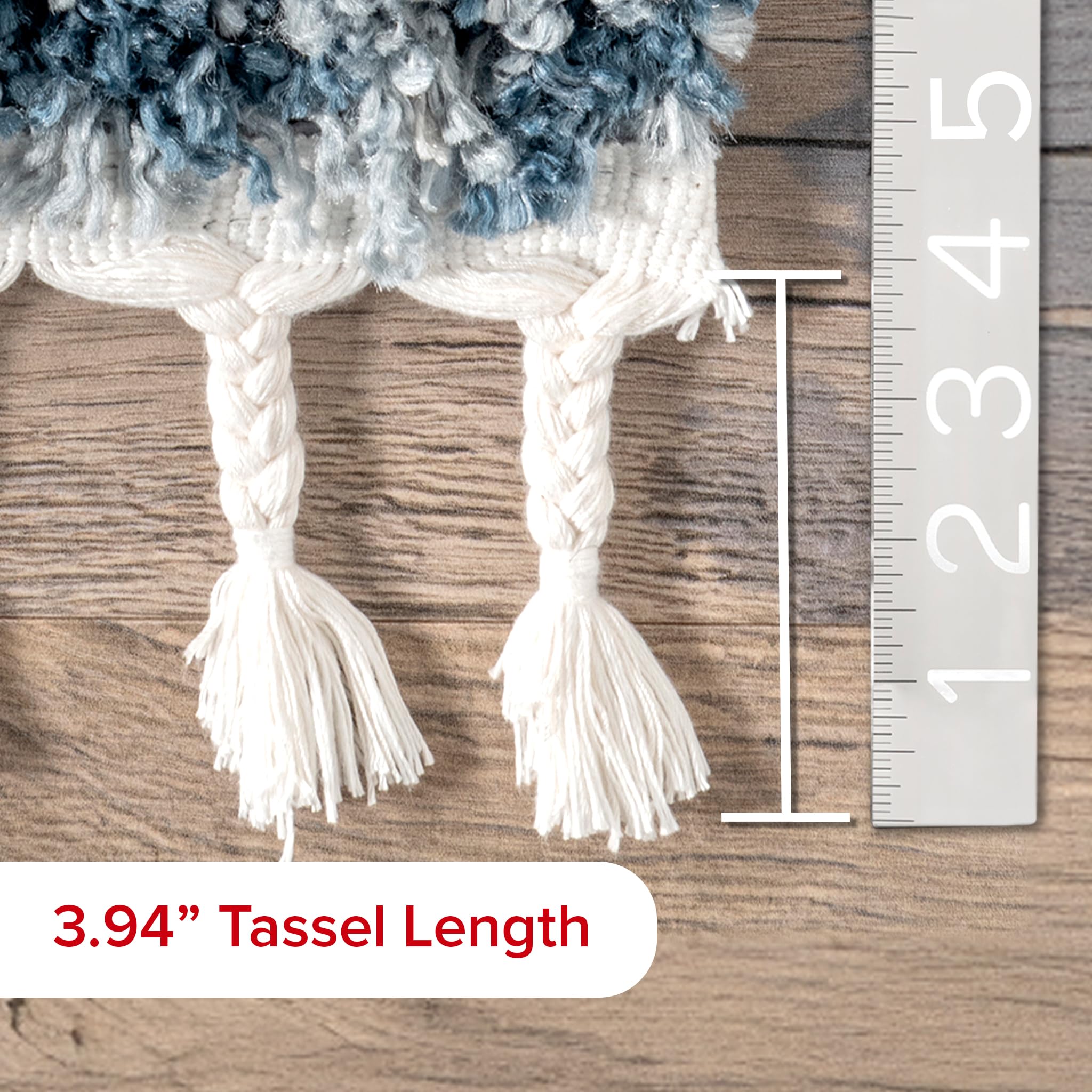 nuLOOM Brooke Shag Tasseled Area Rug - 5' x 5' Square Soft Shaggy Rug in Casual Blue & Ivory for Living Room, Bedroom, Dining Room, Nursery - Perfect for Cozy Home Decor & Kids Play Area