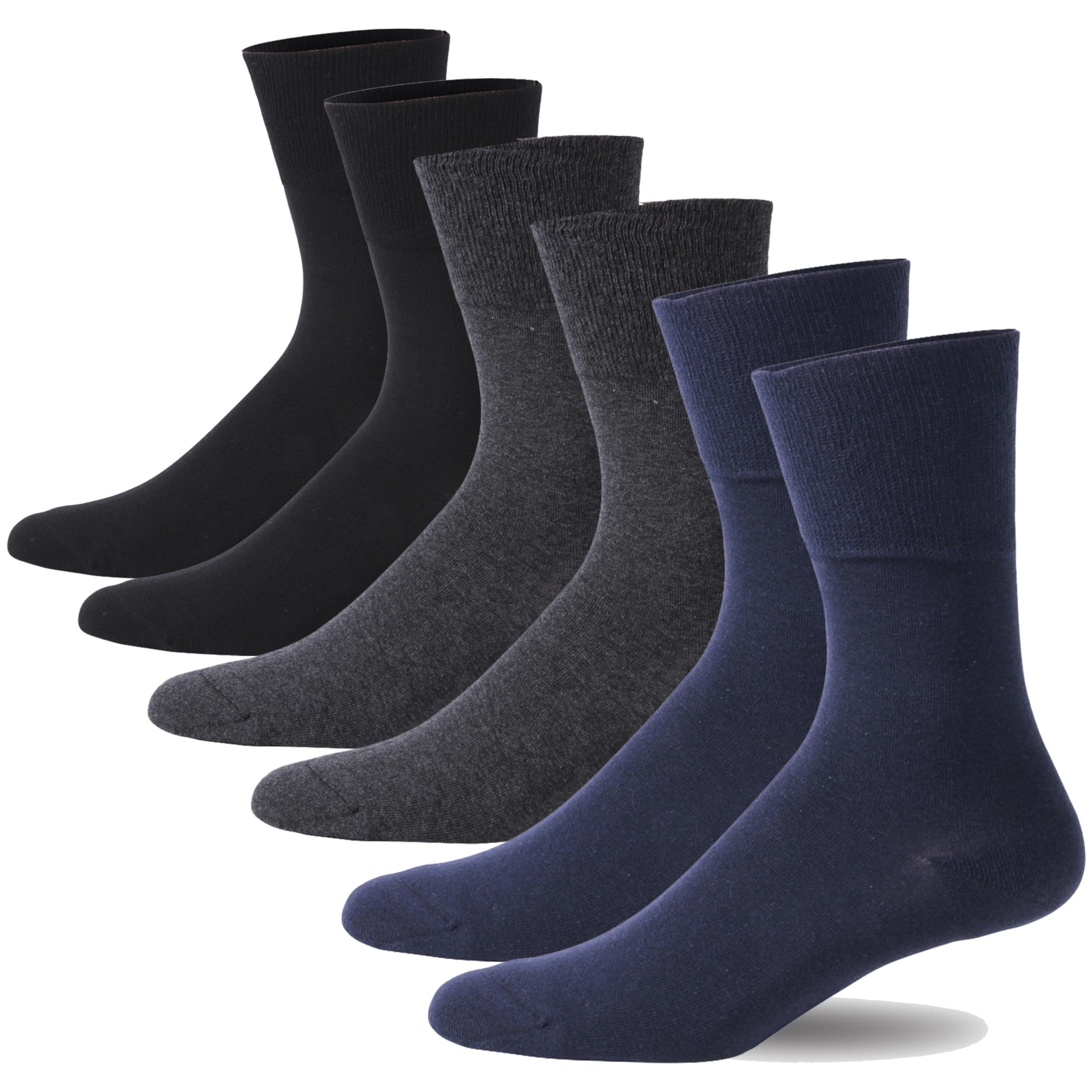 Forcool Non-Binding Diabetic Socks for Men & Women - Breathable Cotton Crew Socks for Circulation, M/L/XL, 3/6 Pairs - Ideal for Diabetes, Swelling & All-Day Comfort at Home or Work