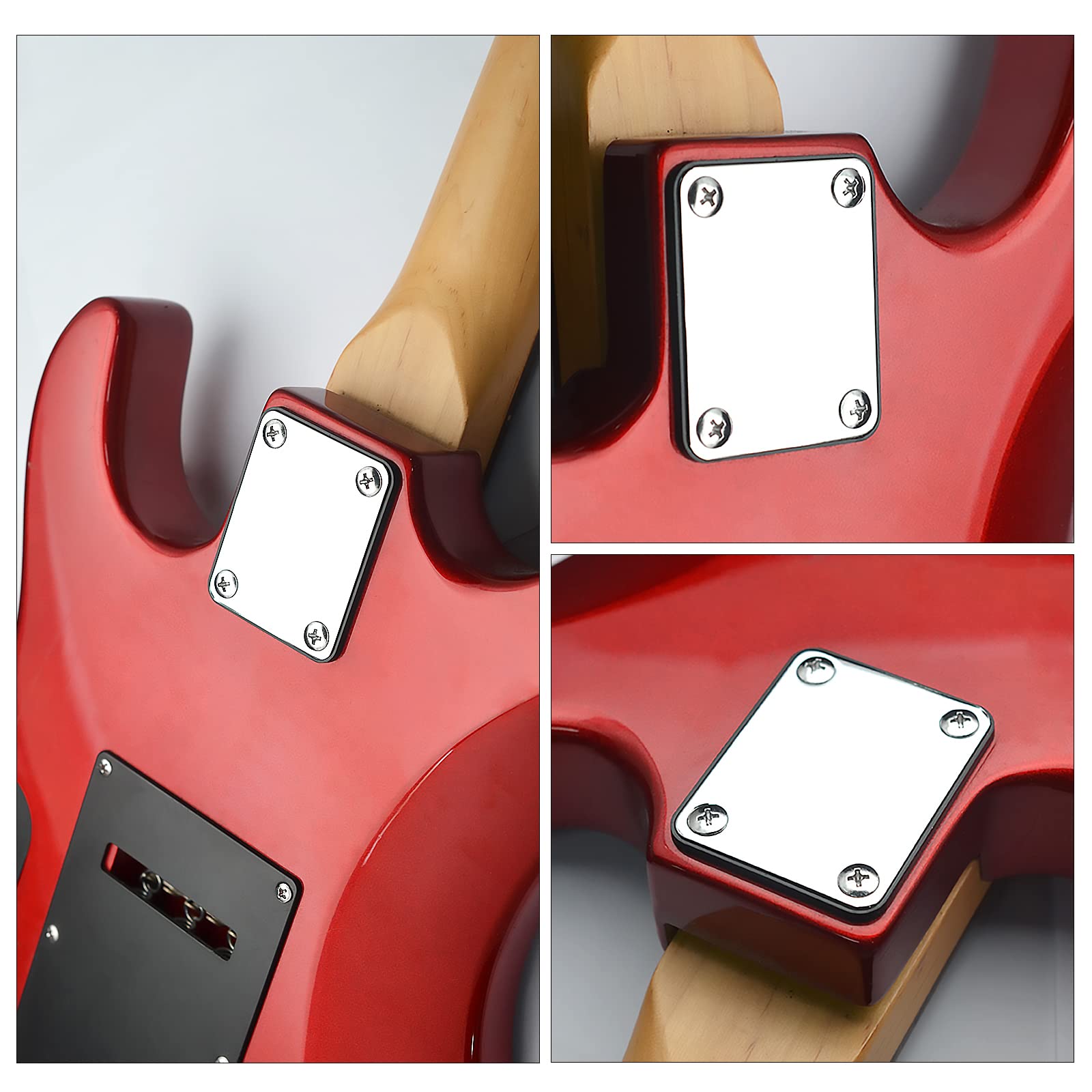 MAXCHEER Chrome Electric Bass Guitar Neck Plate - Heavy Duty Neck Joint Reinforcement for Fender, Jazz Bass & More - Perfect for DIY Repairs & Upgrades