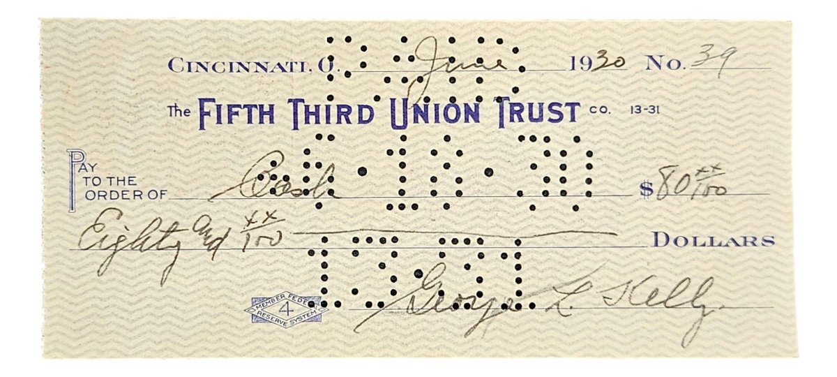 Authentic George Kelly New York Giants Signed Bank Check BAS Y19835 - Rare Collectible for Sports Memorabilia Fans & NFL Enthusiasts