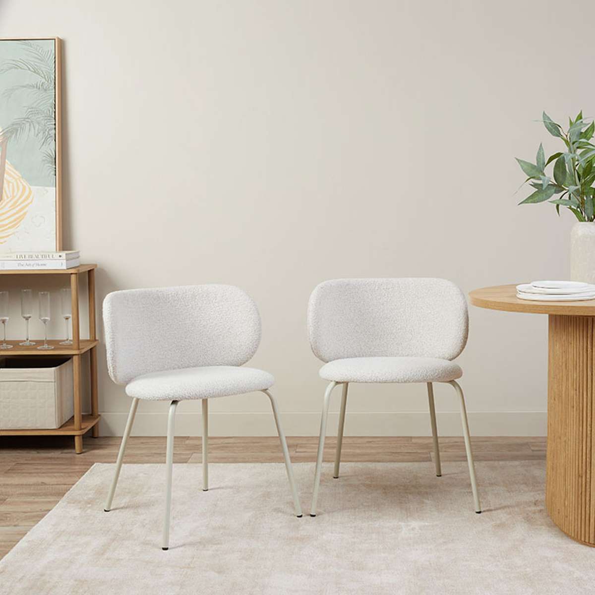 Kyoto Natural and Willa Cream 5-Piece Dining Set - Modern Wooden Table & Chairs for Small Spaces, Kitchen, Breakfast Nook, and Apartment Dining