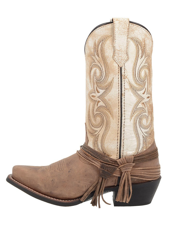 Laredo Women's Myra Leather Boots in Sand & White - Comfortable Ankle Booties for Casual Outfits & Everyday Wear