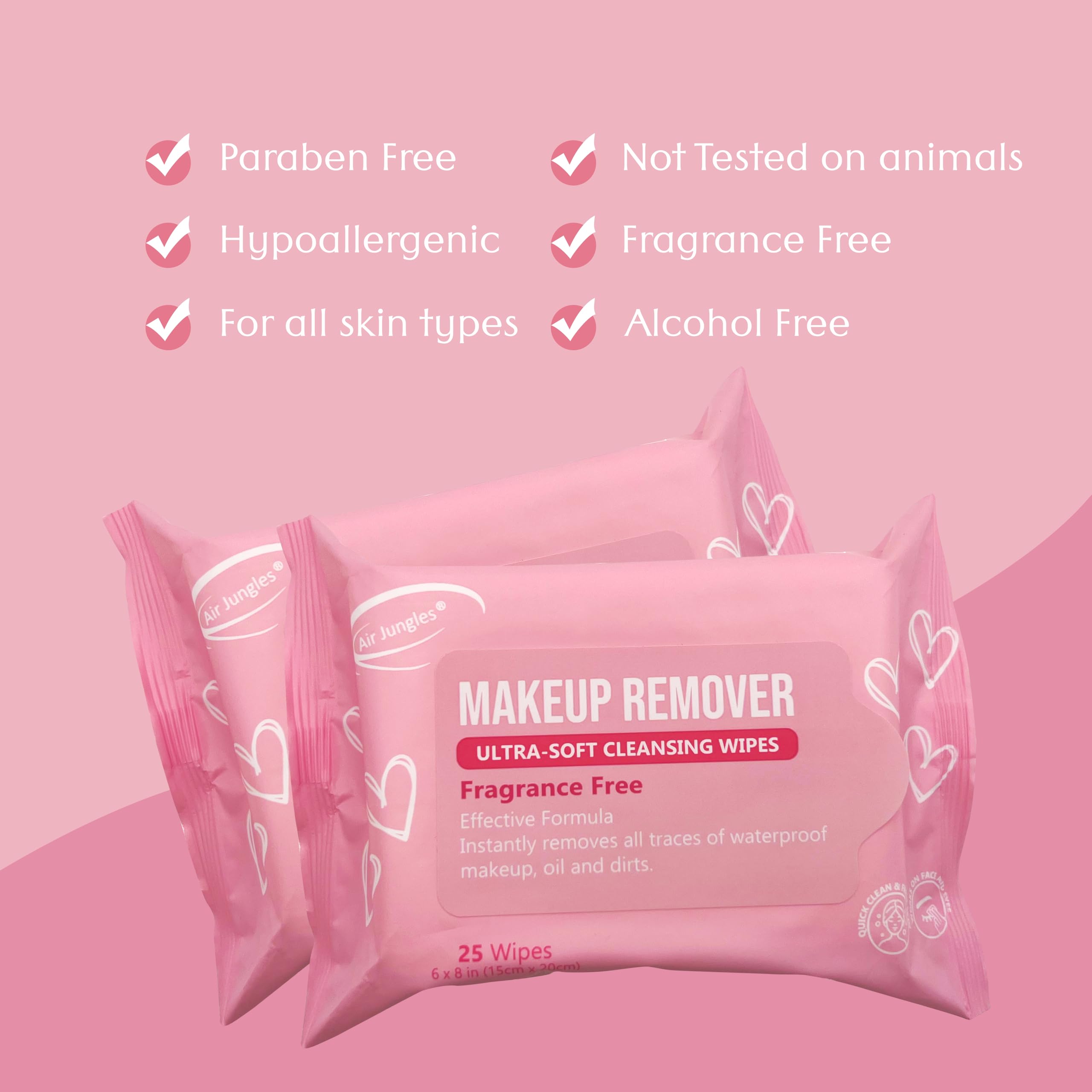 Air Jungles Fragrance-Free Makeup Remover Wipes - 25 Count (Pack of 4) | Extra Large 6