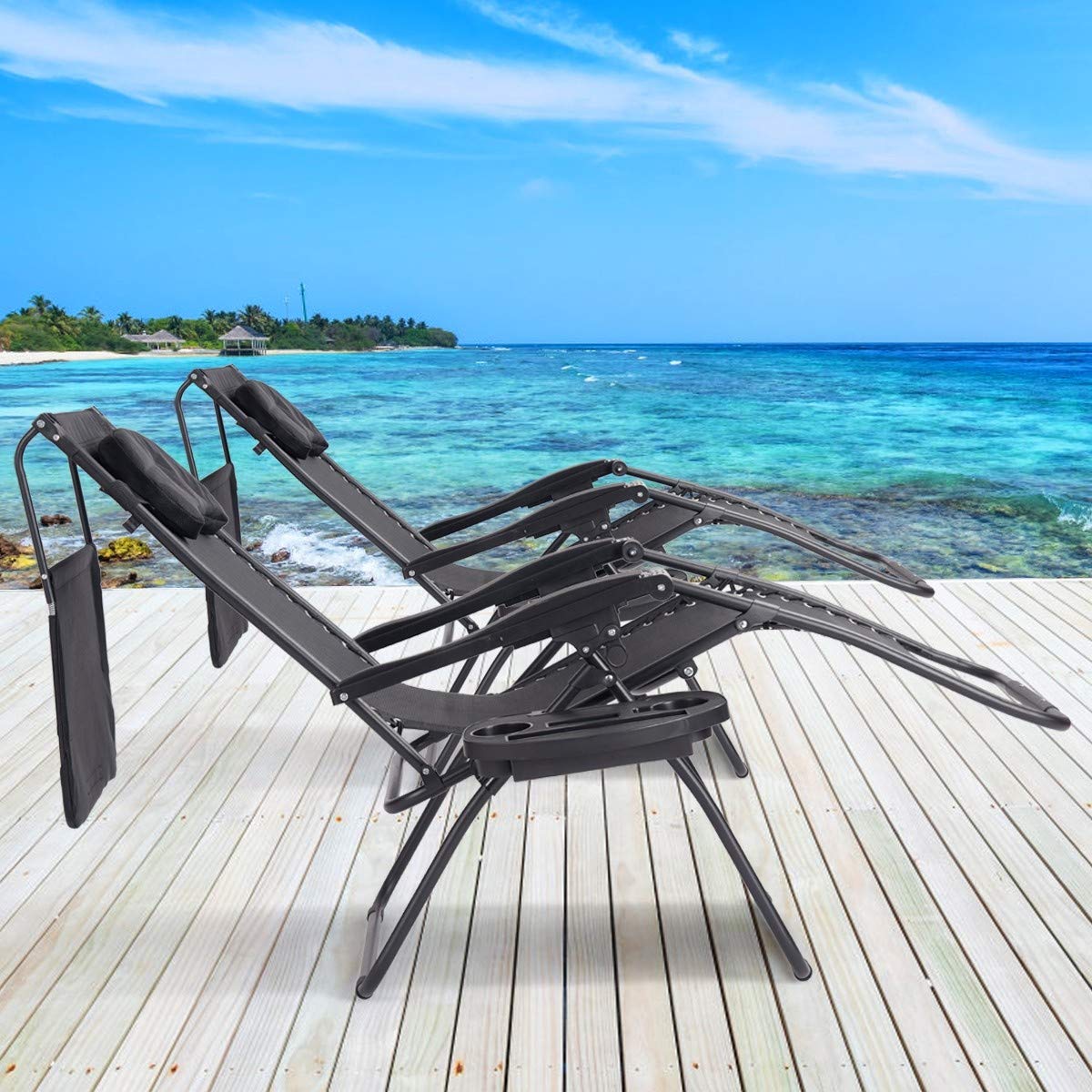 Premium Zero Gravity Folding Recliner Lounge Chair with Adjustable Shade Canopy & Magazine Cup Holder - Portable Outdoor Patio, Beach, Camping, Poolside Relaxation Chair (Black)