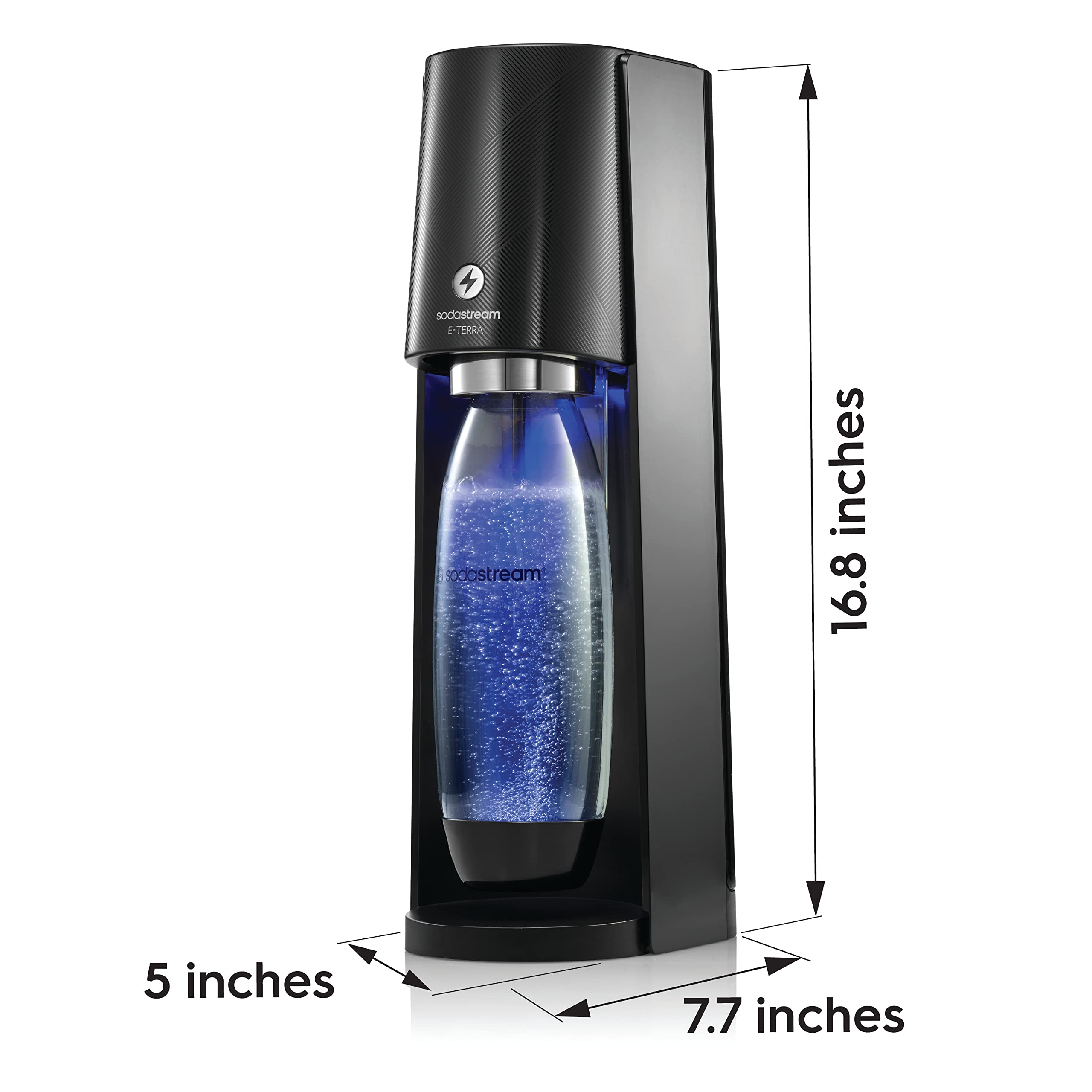 SodaStream E-TERRA Sparkling Water Maker Machine (Black) - Includes CO2 Cylinder & Carbonating Bottle for Homemade Sparkling Water - Perfect for Kitchen, Office & Home Bar Use