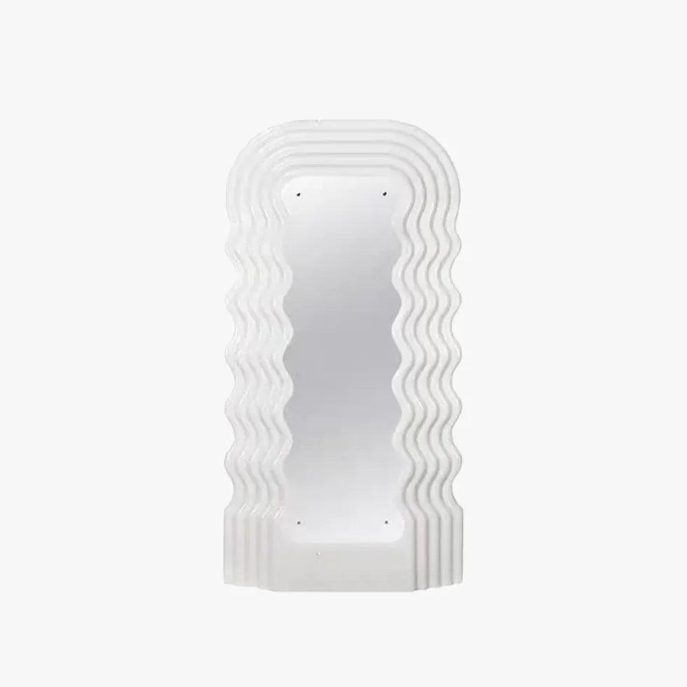 Modern White Wavy Full-Length Floor Mirror Lamp - Elegant Dressing Room Vanity Mirror with LED Lighting for Bedroom, Living Room & Entryway Decor