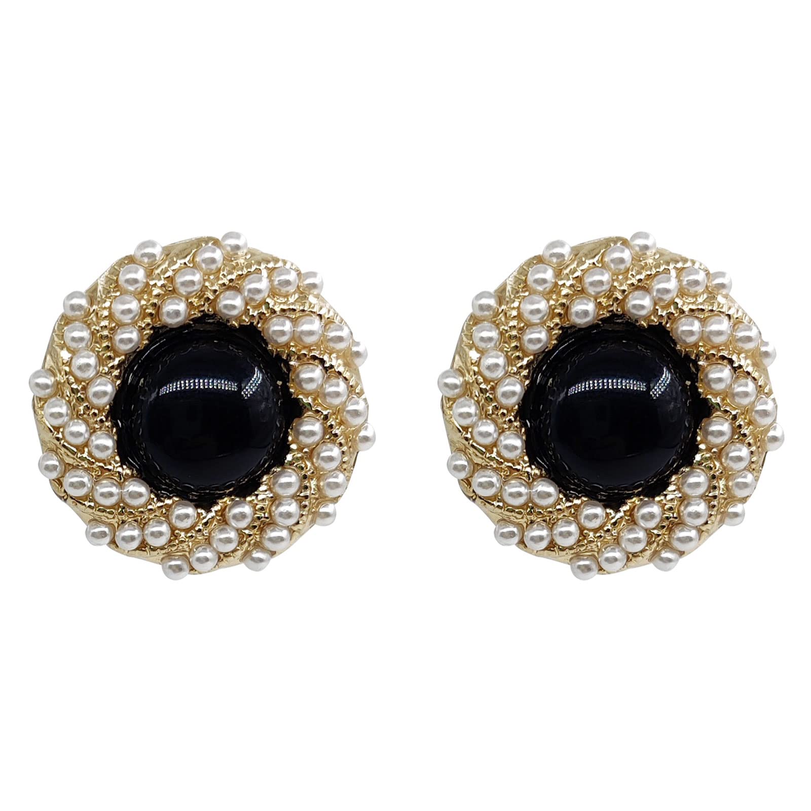 Black Round Pearl Stud Earrings for Women - Elegant Fashion Jewelry for Everyday Wear & Special Occasions