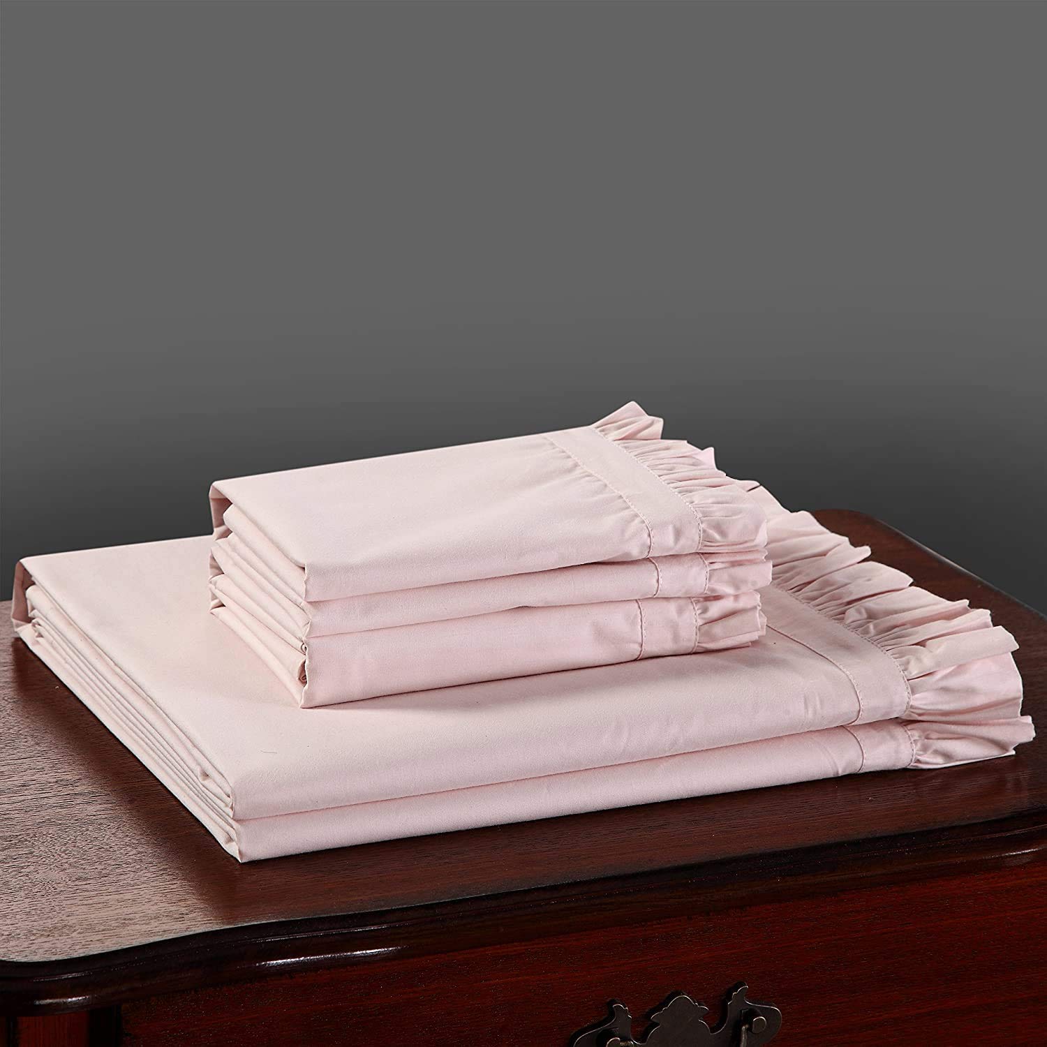 Shabby Chic Ruffled 3-Piece Cotton Sheet Set - 100% French Country Style Bedding with Frilled Edges (Rose Pink, Twin XL) for Cozy Cottage & Farmhouse Bedrooms