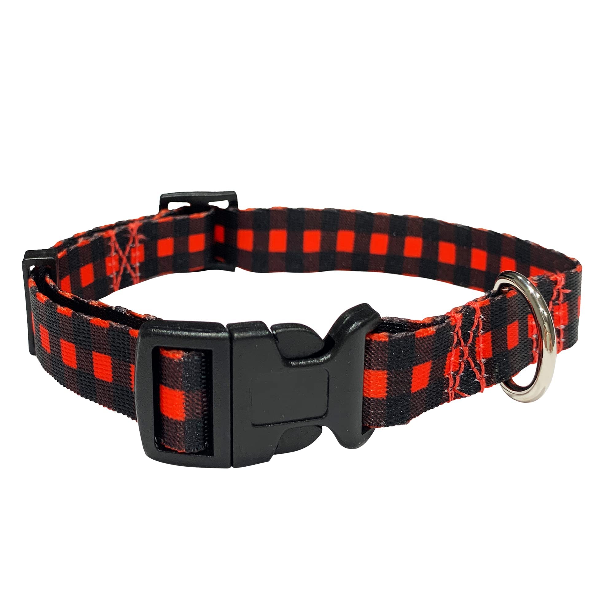 Perri’s Print - Red and Black Gingham Adjustable Dog Collar with Buckle, Polyester Pet Collar for Small Medium Large Dogs - Perfect for Daily Walks, Training & Fashion Accessories