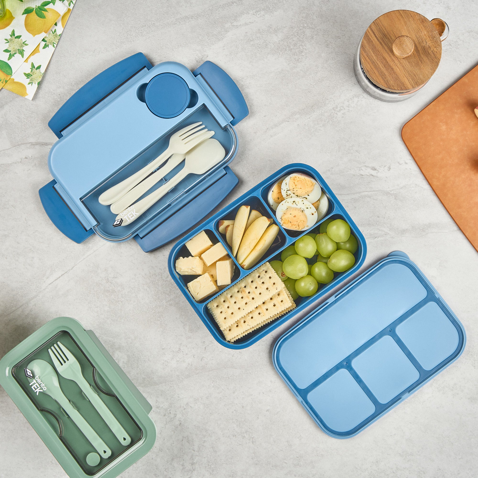 Bento Tek 44 oz Blue BPA-Free Lunch Box with Utensils | Microwave Safe, Leak-Proof | 9x6.5x3.25 Inches | 10-Pack | Perfect for School, Office & Picnic Meals