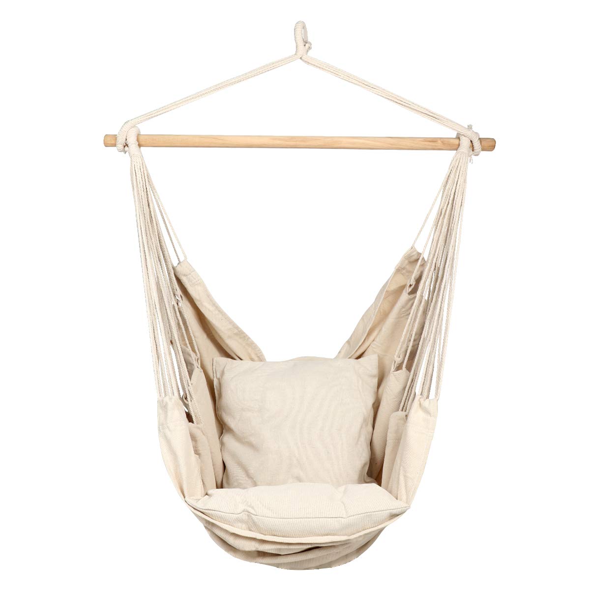 **Cotton Weave Hanging Rope Hammock Chair Swing with 2 Seat Cushions & Carrying Bag – Indoor/Outdoor, Garden, Patio, Porch, Yard – Supports 265 lbs – Perfect for Relaxing, Reading & Lounging**