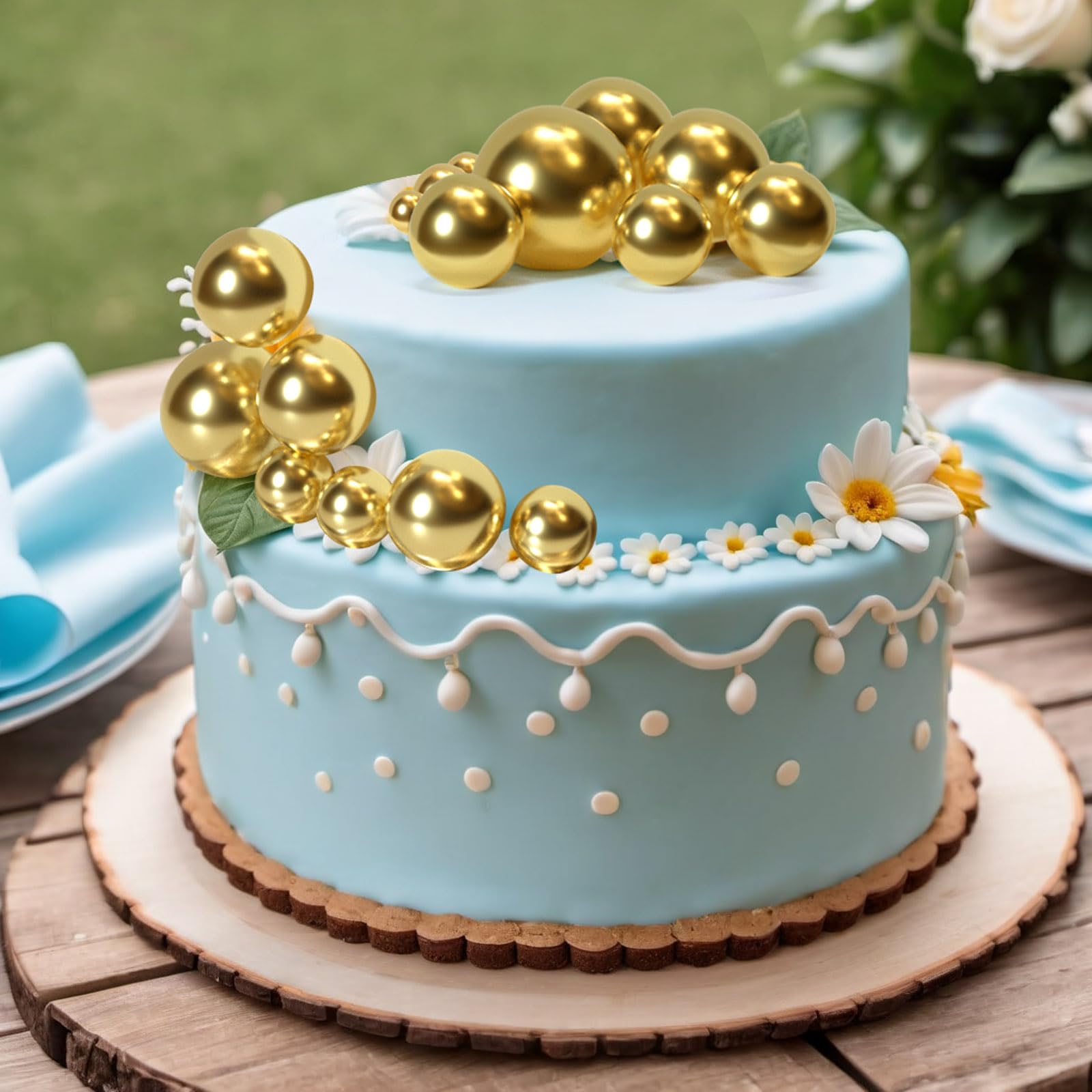 20 Pcs Gold Ball Cake Toppers - Mini Balloon Cake Decorations with Sticks for Christmas, Wedding, Birthday Parties - Perfect for Cupcakes, Desserts & Celebration Cakes