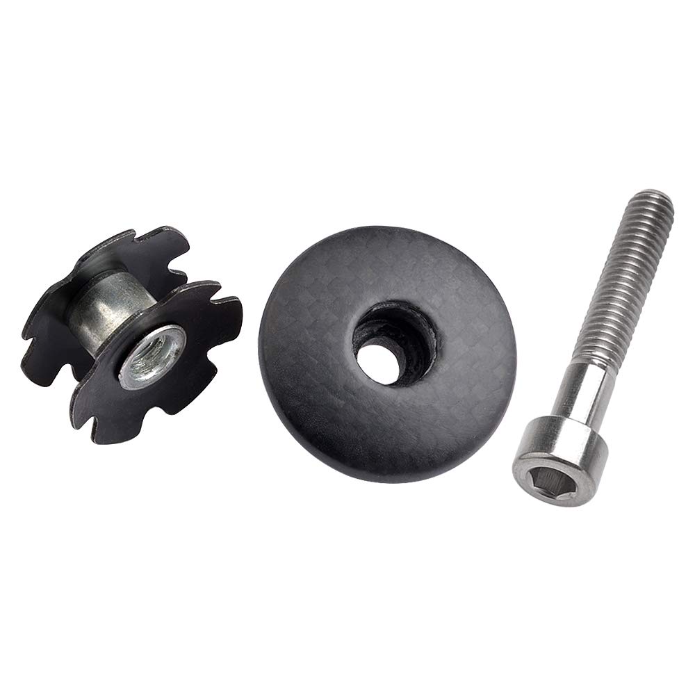 Premium Carbon Fiber Bike Headset Top Cap with M6x35mm Titanium Bolt & Star Nut - Compatible with 1-1/8