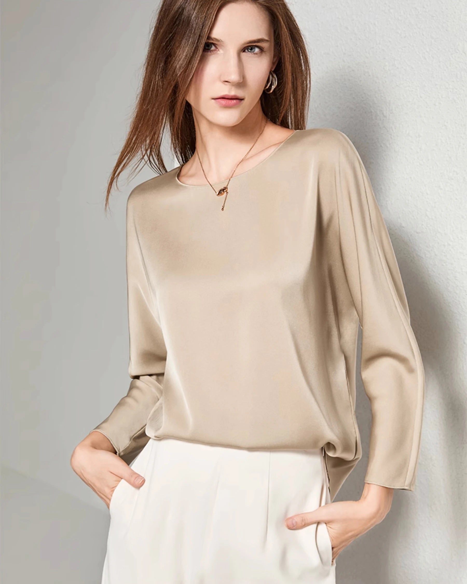 Women's Basic Round Neck Silk Blouse - Elegant & Comfortable Silk Shirt for Work & Casual Wear | Perfect for Office, Date Night & Special Occasions
