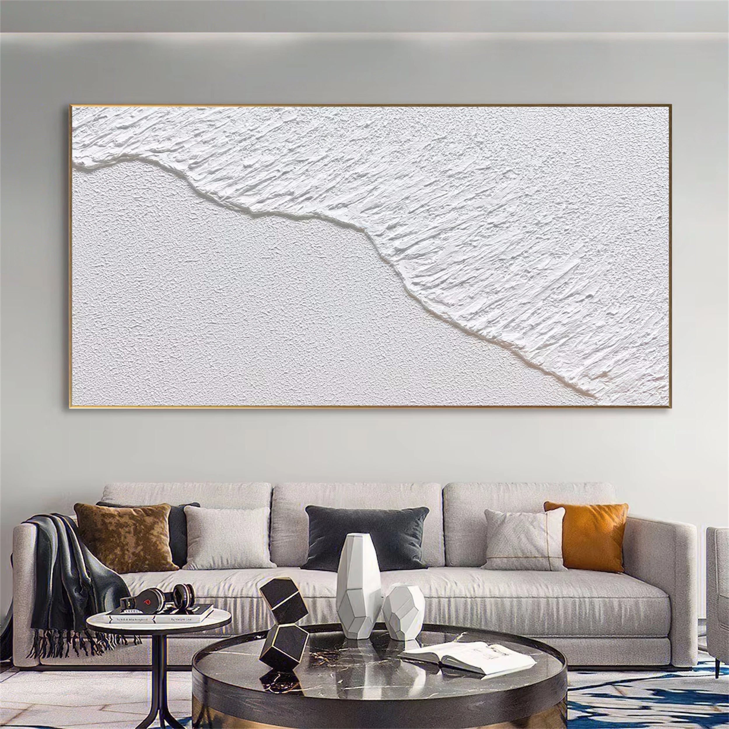 White Minimalist Textured Painting Canvas - Modern Abstract Wall Art for Living Room & Bedroom Decor | High-Quality Artist Canvas #MM122