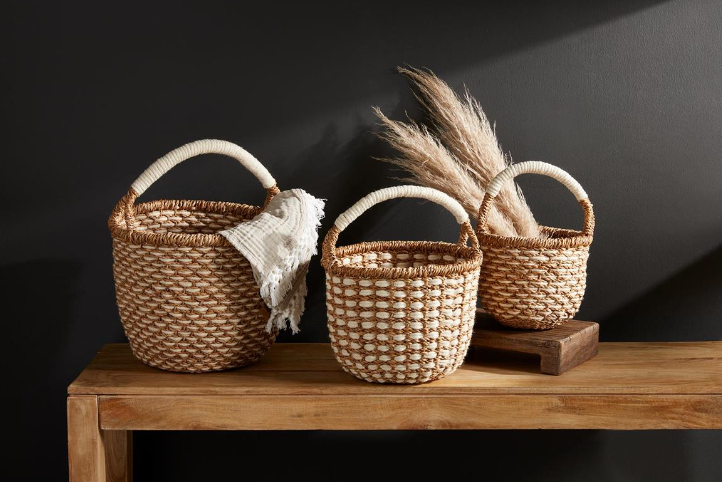Handmade Woven Storage Basket with Sturdy Handle - Perfect for Home Organization, Picnics & Laundry Storage