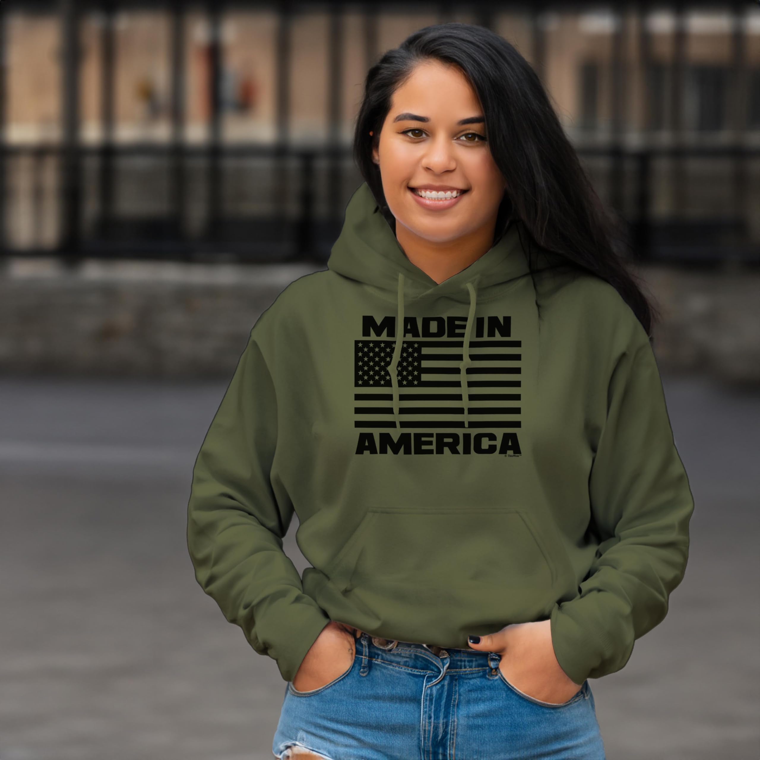 American Made USA Flag Long Sleeve Hoodie with Front Pocket - Patriotic Pullover Sweatshirt for Men & Women - Perfect for 4th of July, Veterans Day and Outdoor Activities