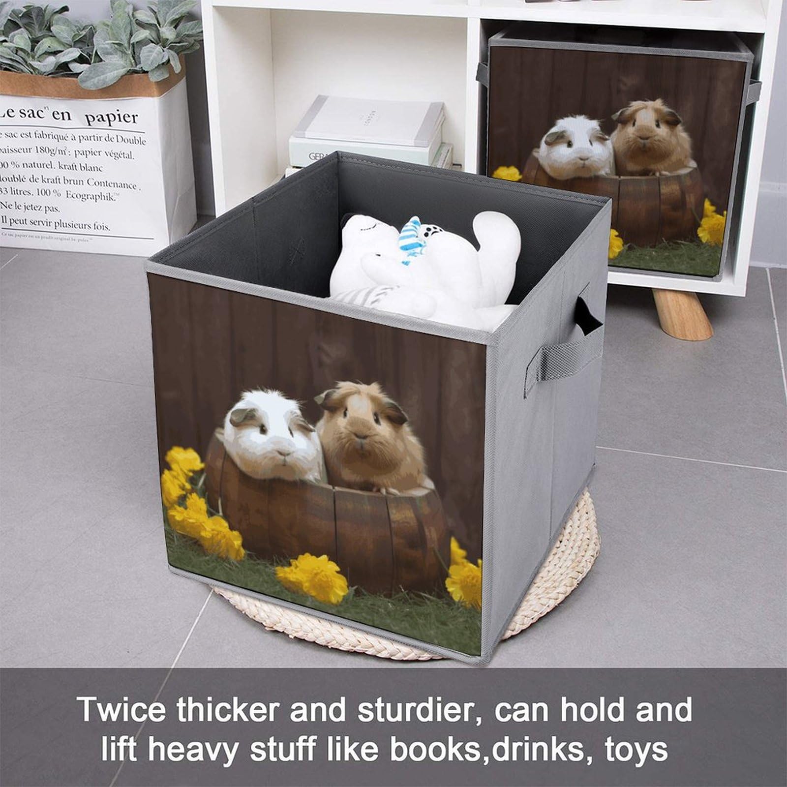 1PCS Collapsible Storage Bins for Guinea Pigs - Printed Foldable Storage Containers with Handles, Multi-Functional Organizer Box for Shelves, Home, Office & Pet Supplies Storage | Perfect for Bedroom Closet, Kids Toy Organization & Laundry Room