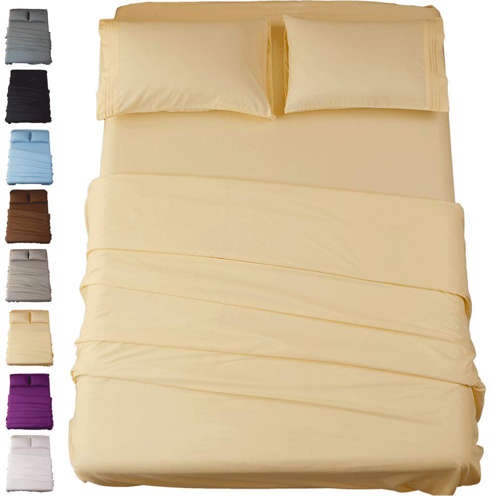 LinenEra 800 Thread Count 4-Piece 100% Long Staple Cotton Bed Sheet Set - Twin Size Cream Bedding with Deep Pocket (Fits 14