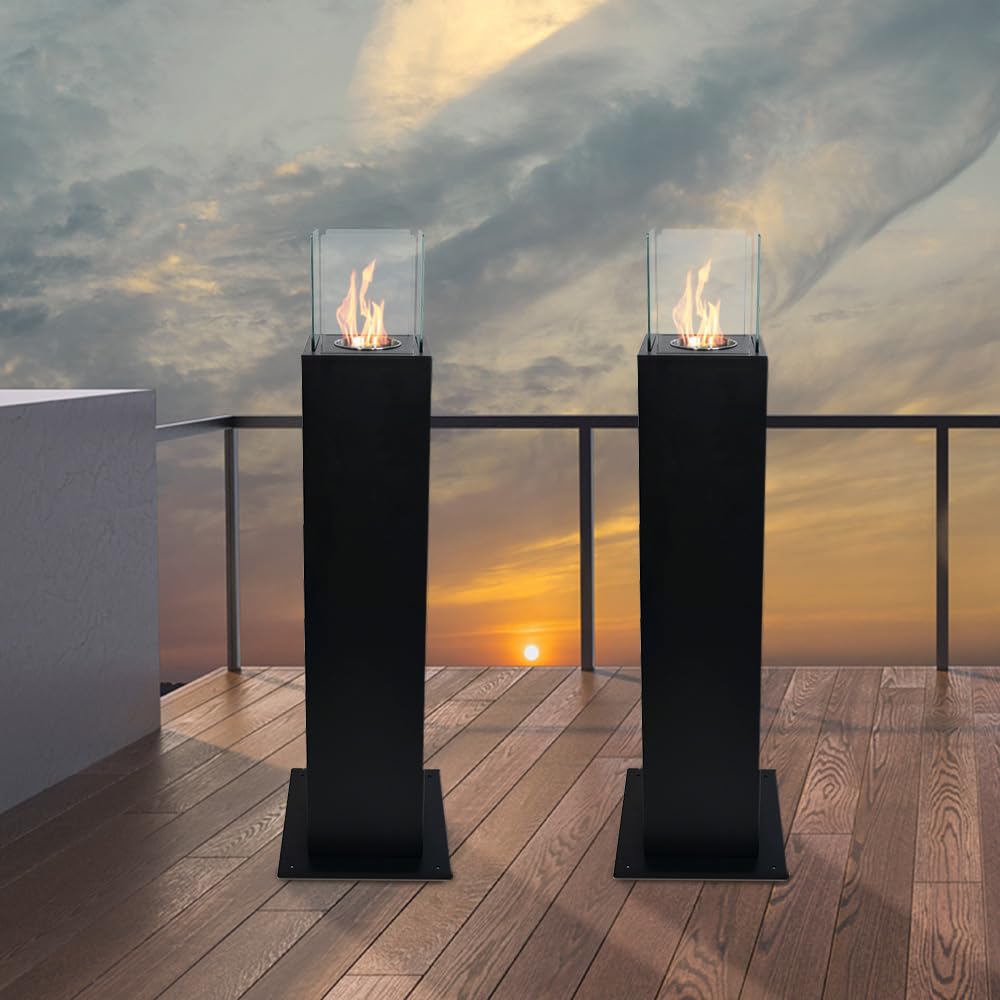 Outdoor Bioethanol Chimenea Capri 110 - Black Garden Ethanol Fireplace for Patio, Deck, and Backyard Ambiance