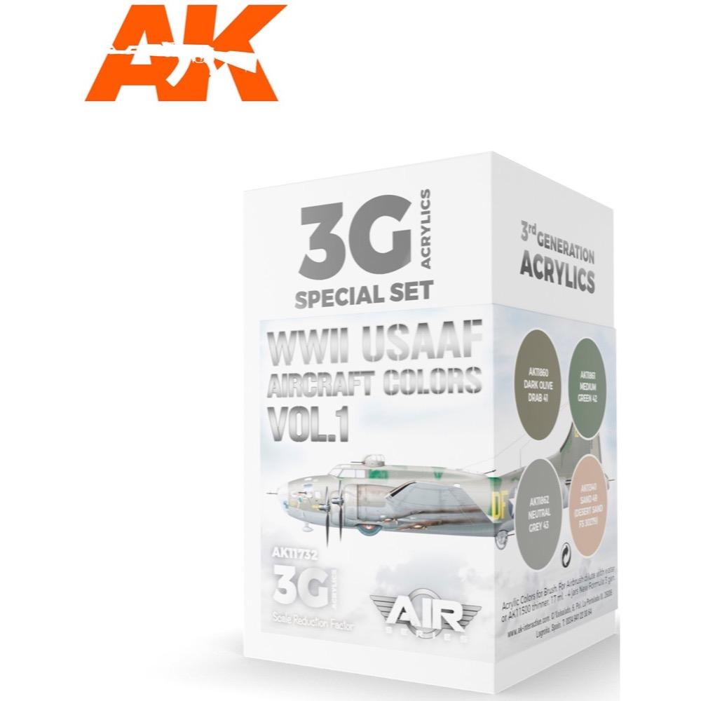 AK Interactive AK11732 Air Series WWII USAAF Aircraft Colors Vol.1 - 3rd Gen Acrylic Paint Set for Model Kits | Authentic Military Colors for Aircraft & Tank Models | Perfect for Scale Modeling, Dioramas & Historical Recreations