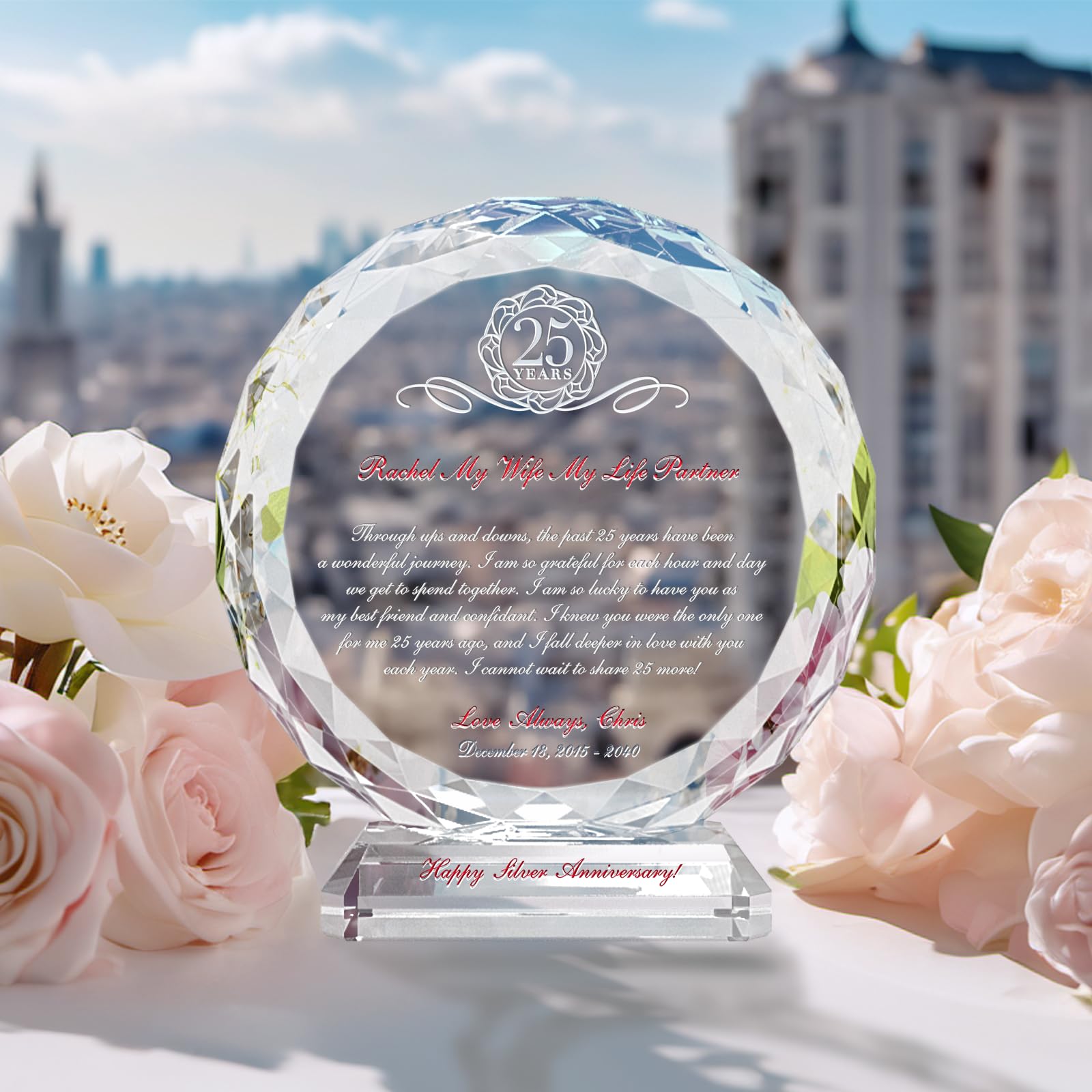 Personalized 25th Wedding Anniversary Gift for Him or Her - Custom Engraved with Spouse Names & Date - Unique Silver Anniversary Gift for Husband or Wife (8 Inch) - Perfect for Romantic Celebrations, Vow Renewals & Milestone Memories